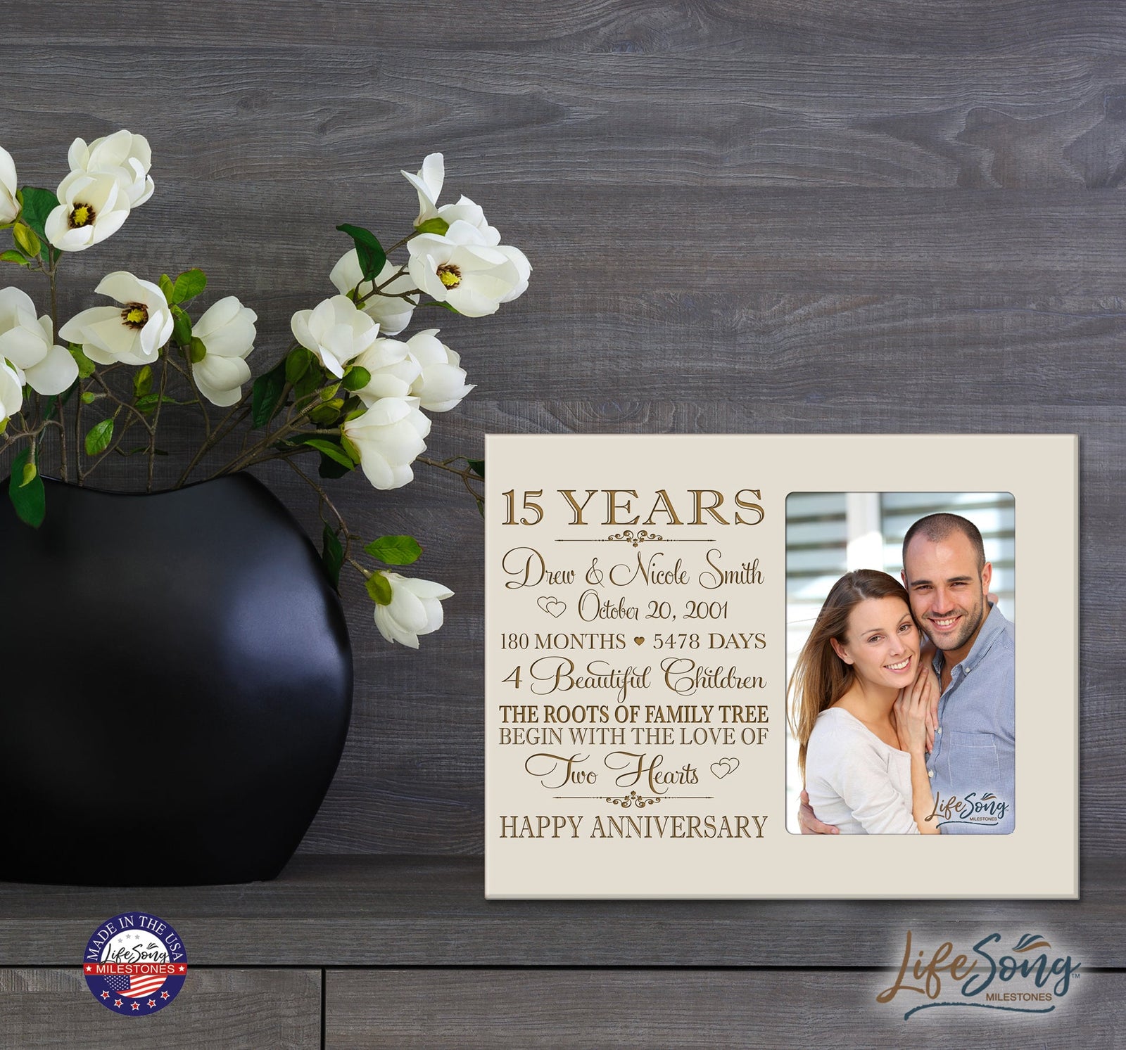 Lifesong Milestones Personalized Unique 15th Wedding Anniversary Picture Frame for Couples