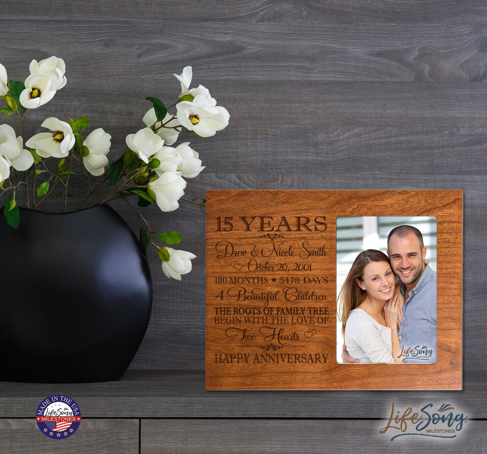 Lifesong Milestones Personalized Unique 15th Wedding Anniversary Picture Frame for Couples