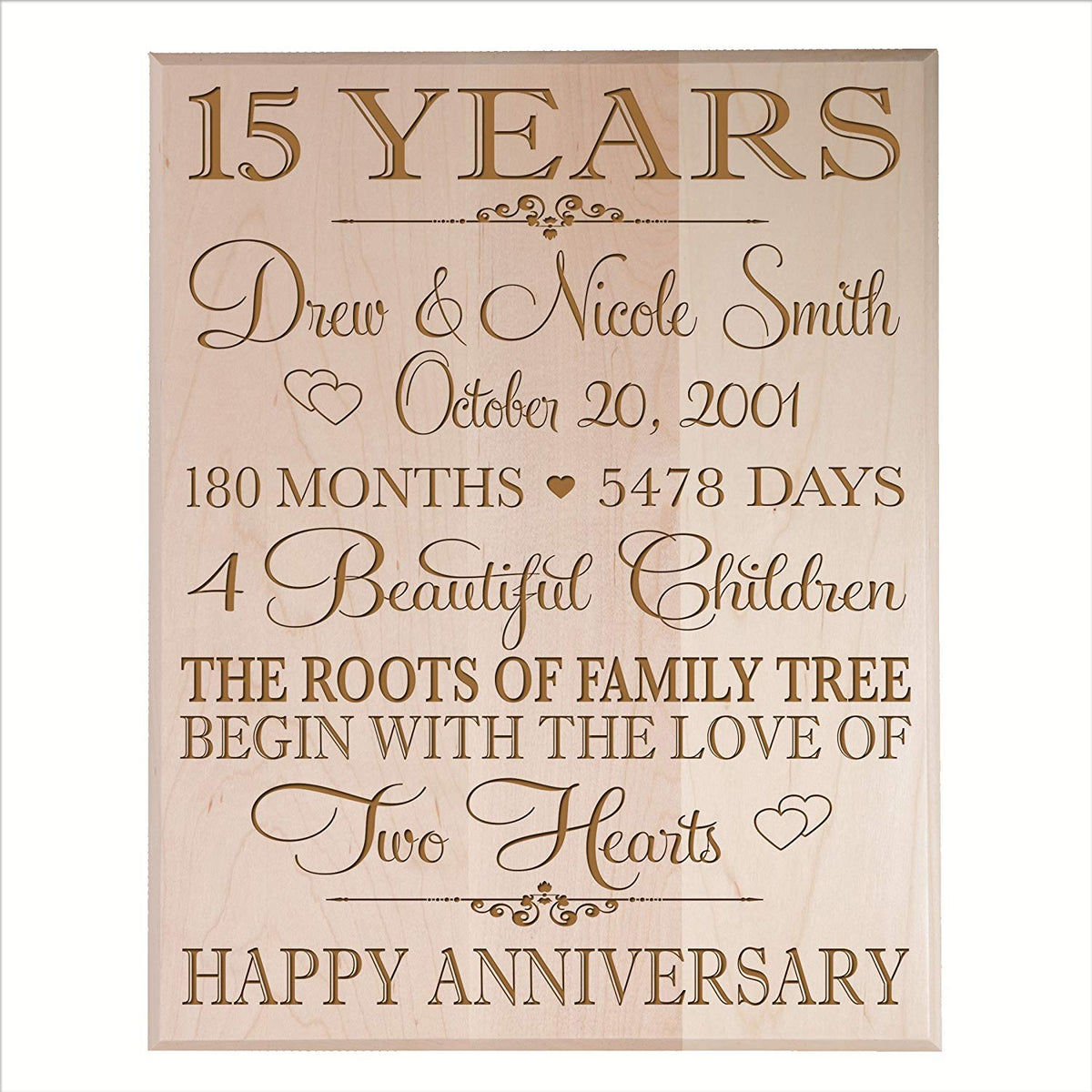 Personalized 15th Anniversary Wall Plaque - Family Tree - LifeSong Milestones