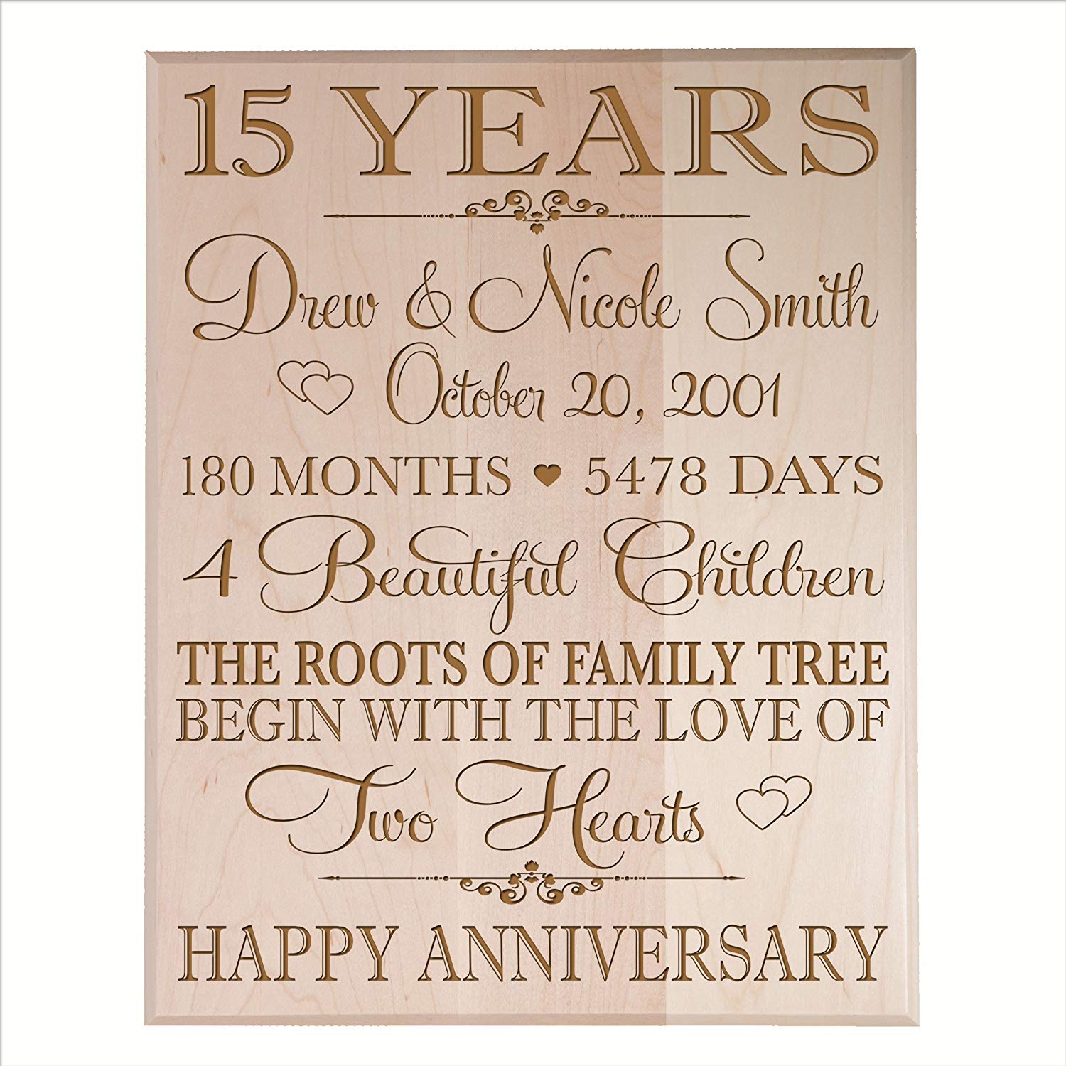 Personalized 15th Anniversary Wall Plaque - Family Tree - LifeSong Milestones