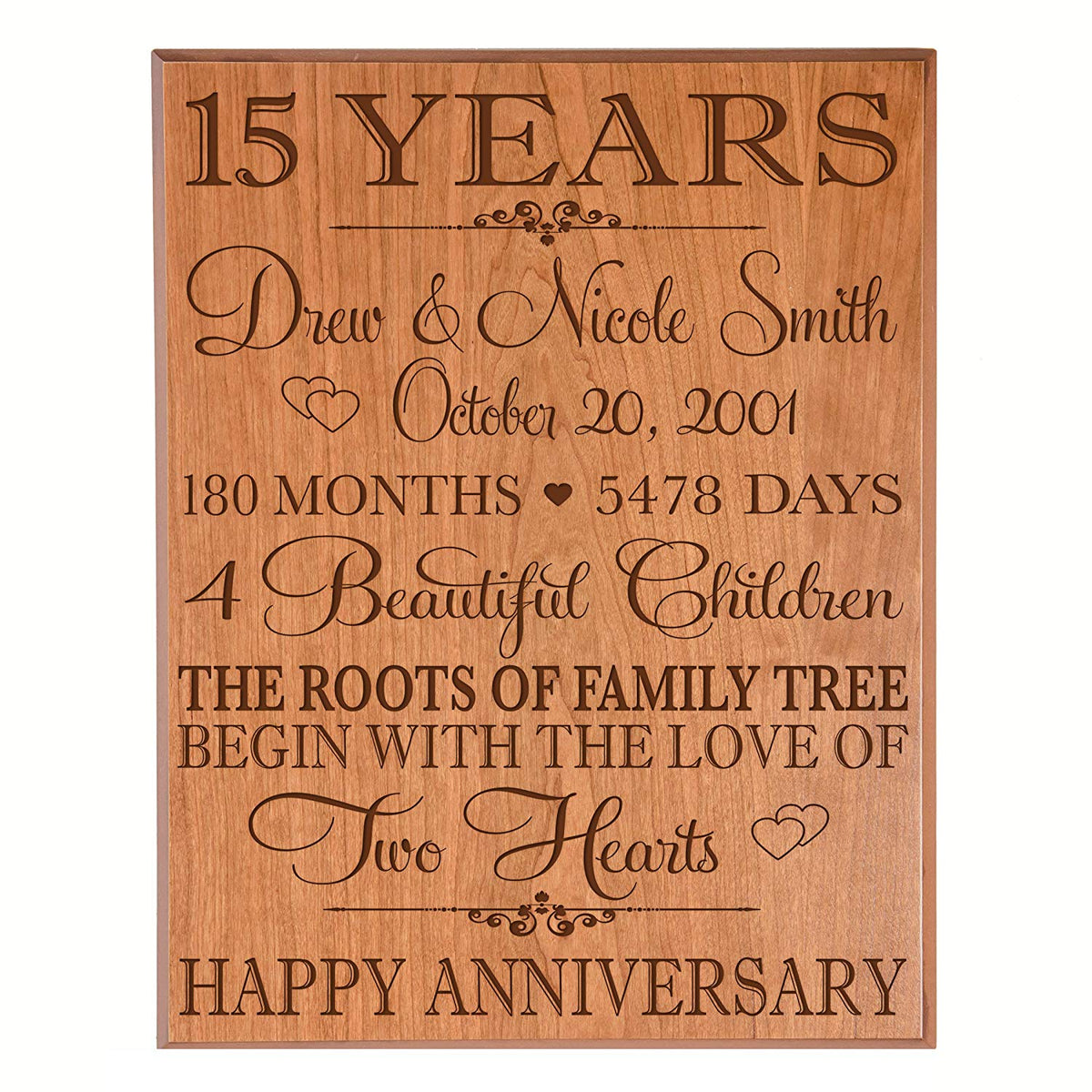 Personalized 15th Anniversary Wall Plaque - Family Tree - LifeSong Milestones