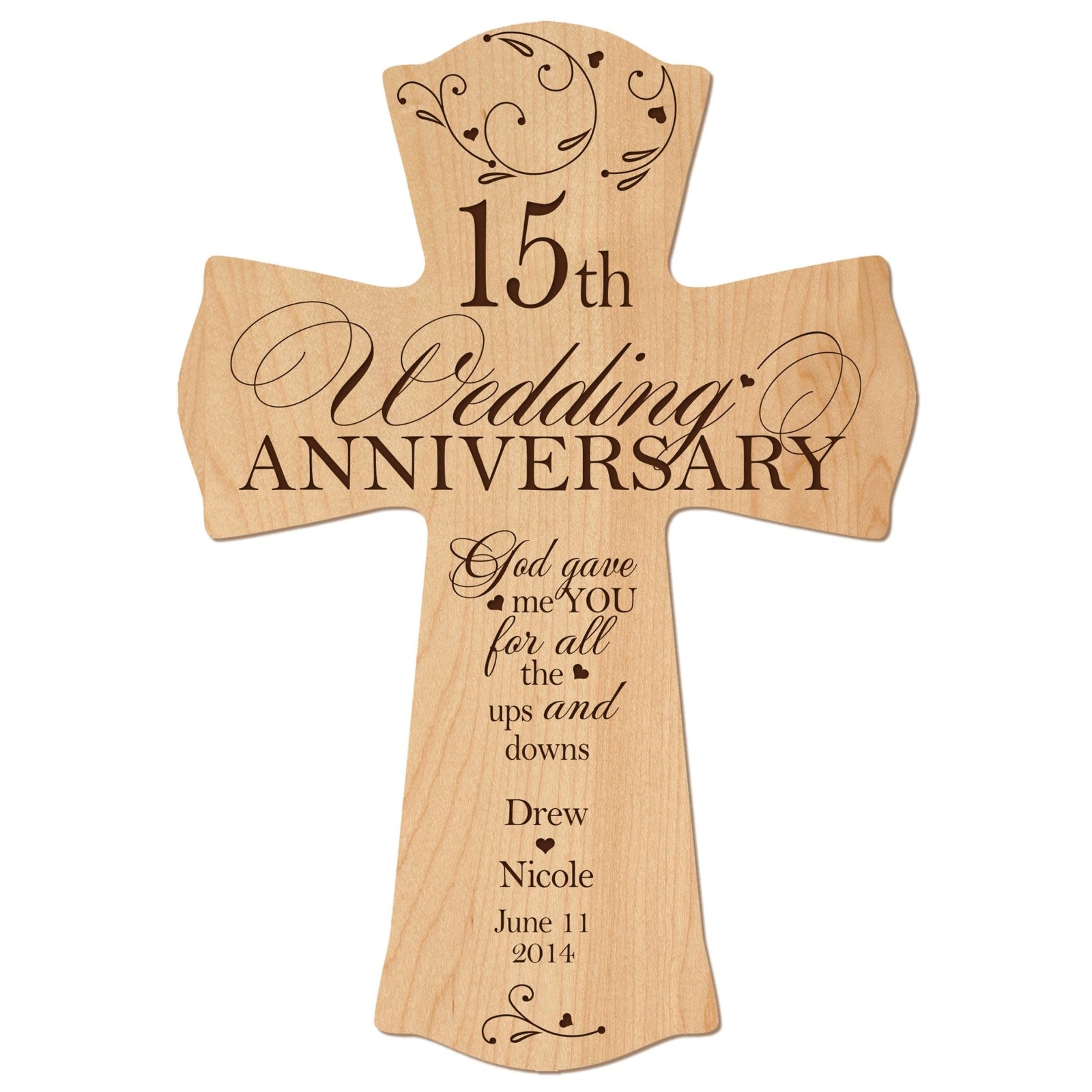 Personalized 15th Wedding Anniversary Engraved Wall Cross - God Gave Me You - LifeSong Milestones