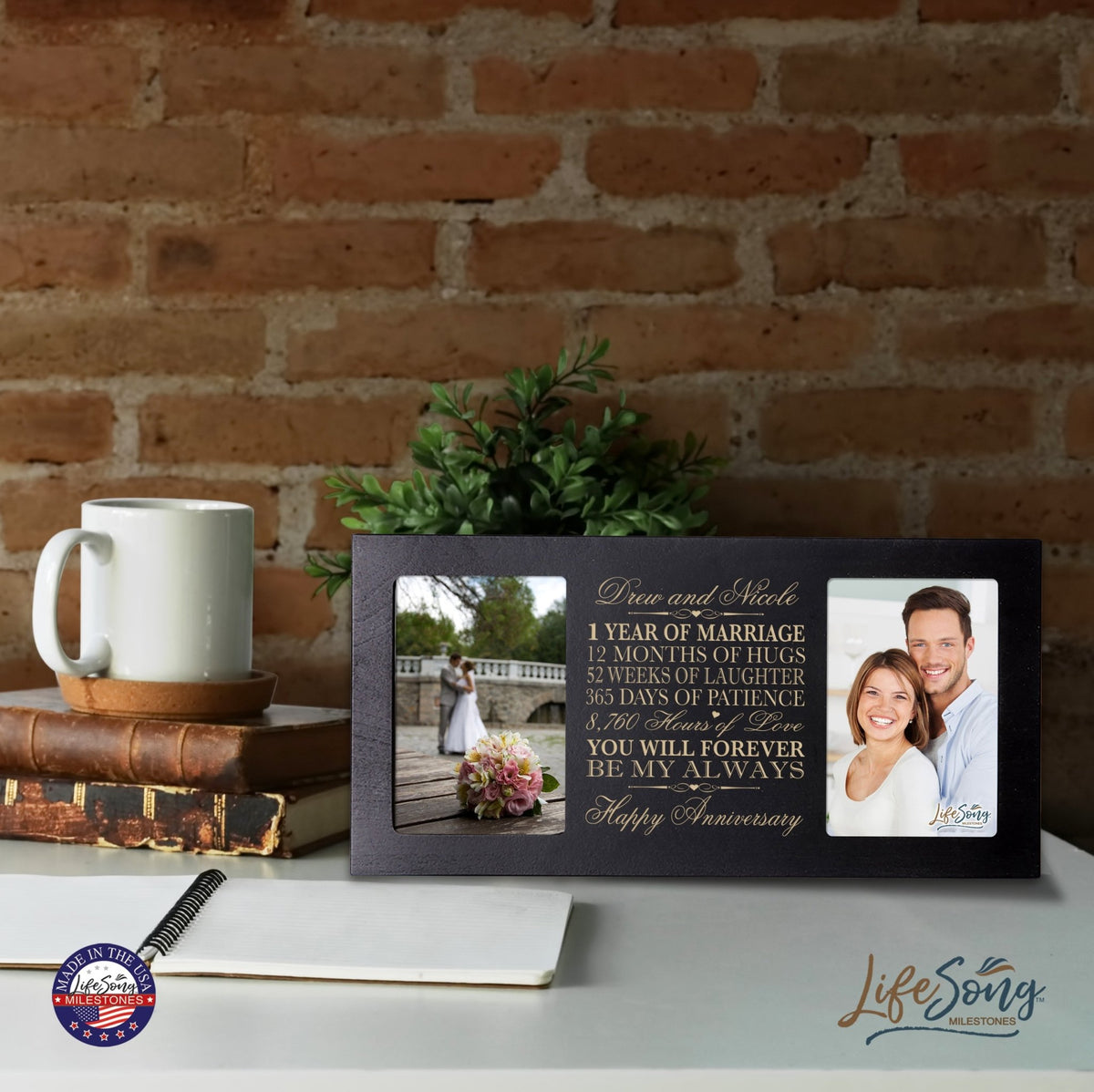 Personalized 1st Anniversary Double Photo Frame - Happy Anniversary - LifeSong Milestones