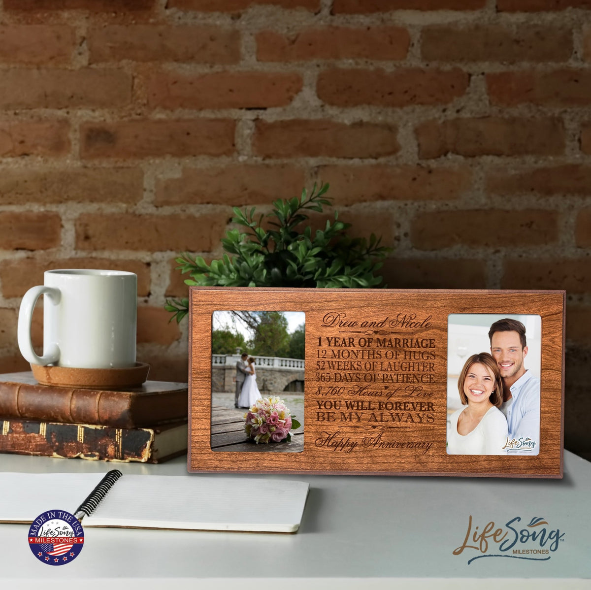 Personalized 1st Anniversary Double Photo Frame - Happy Anniversary - LifeSong Milestones