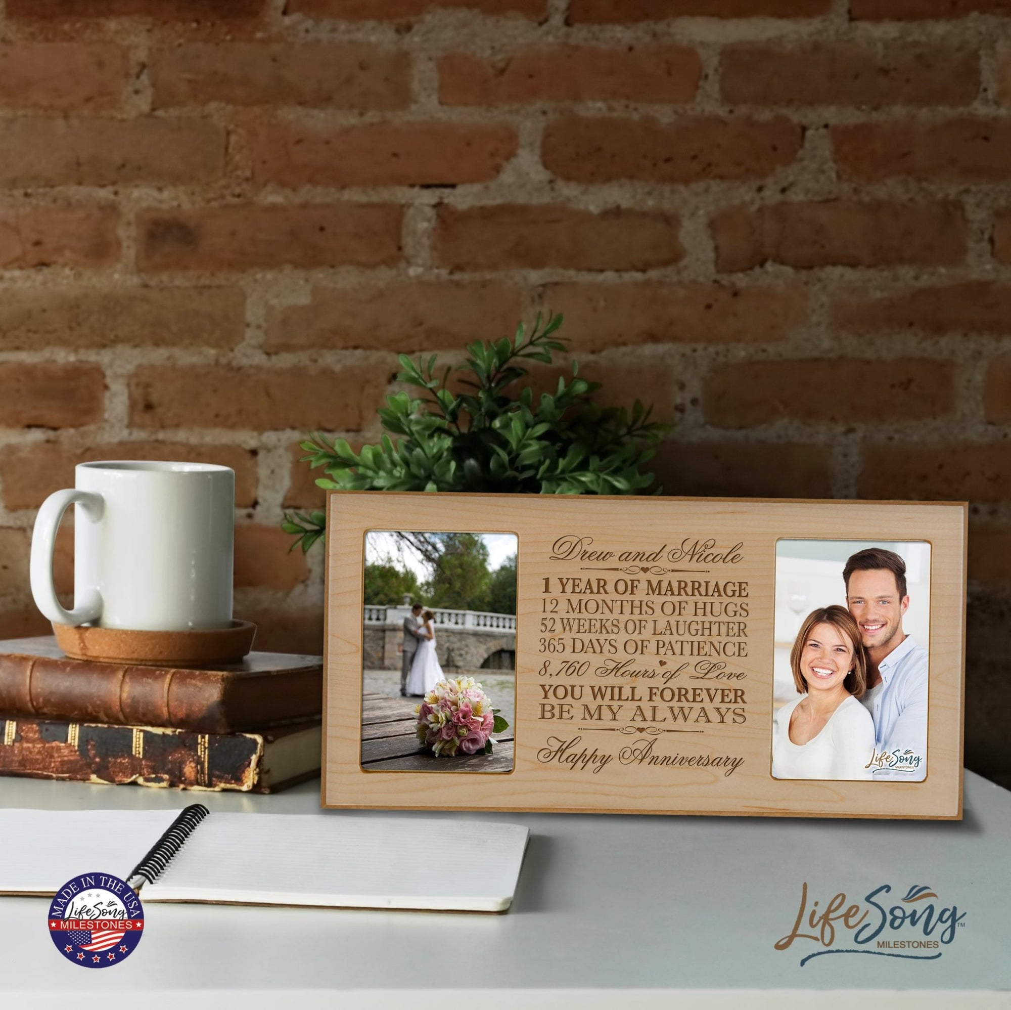 Personalized 1st Anniversary Double Photo Frame - Happy Anniversary - LifeSong Milestones