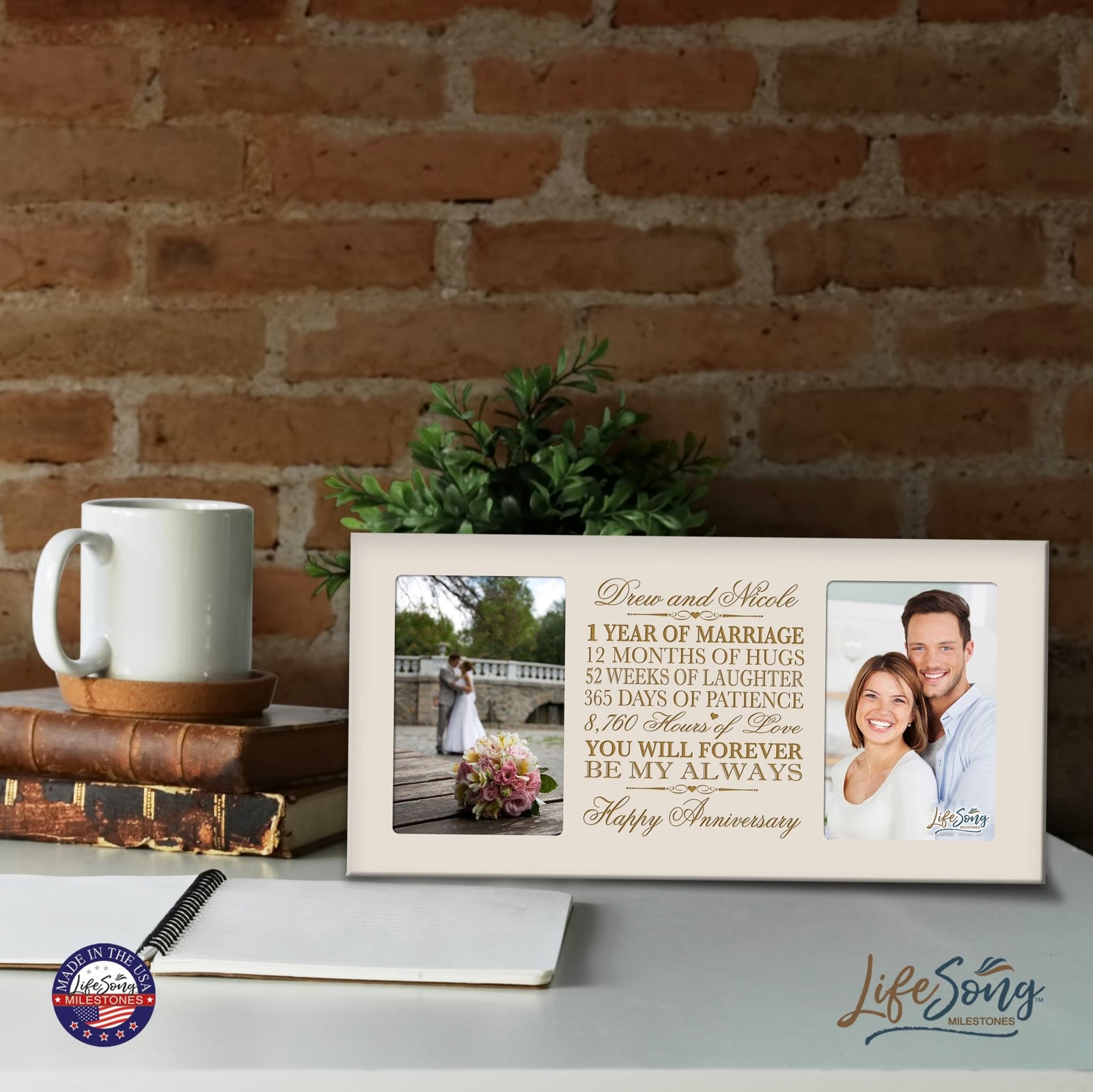 Personalized 1st Anniversary Double Photo Frame - Happy Anniversary - LifeSong Milestones