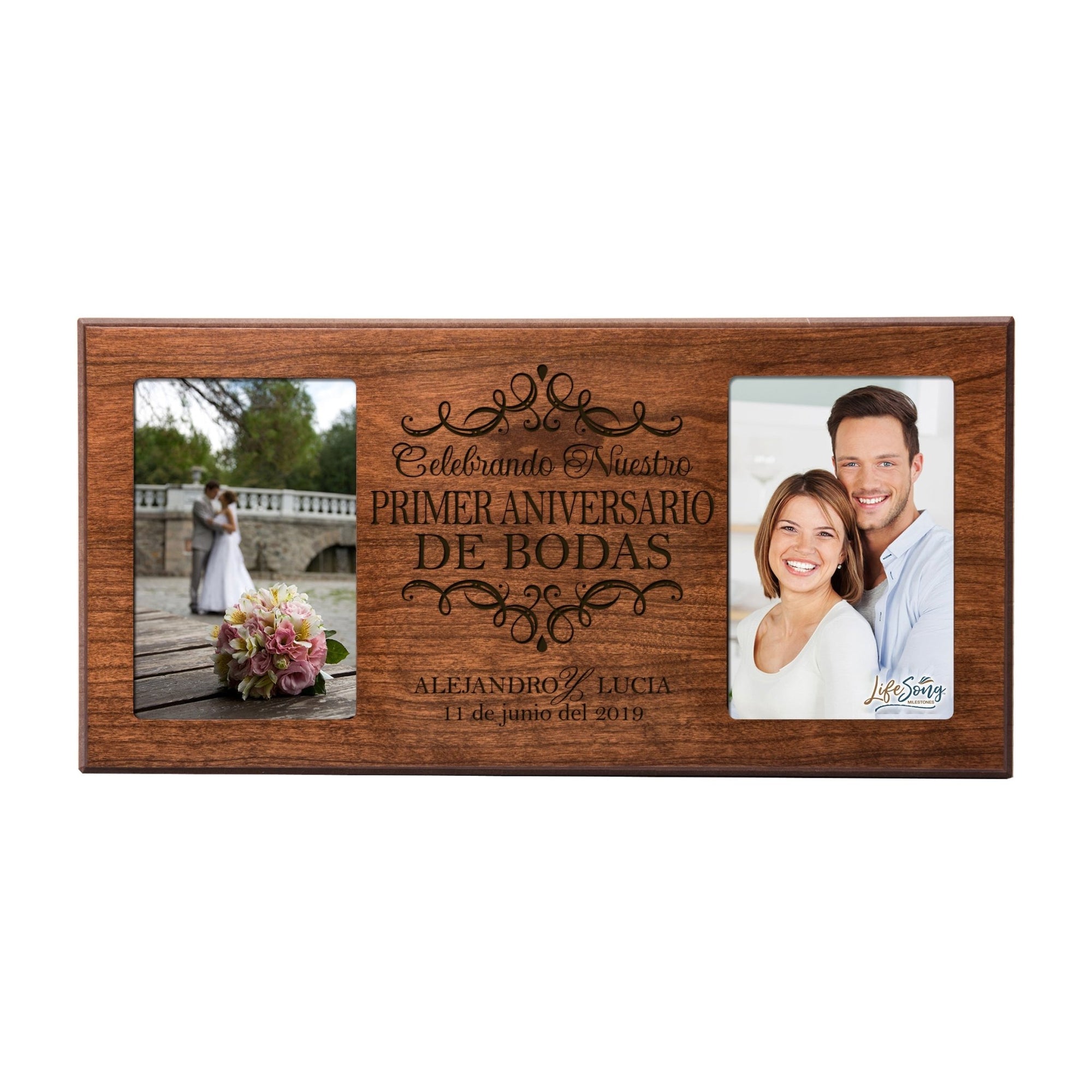 Personalized 1st Anniversary Picture Frame Holds 2-4x6 Photo (Spanish Verse) - LifeSong Milestones