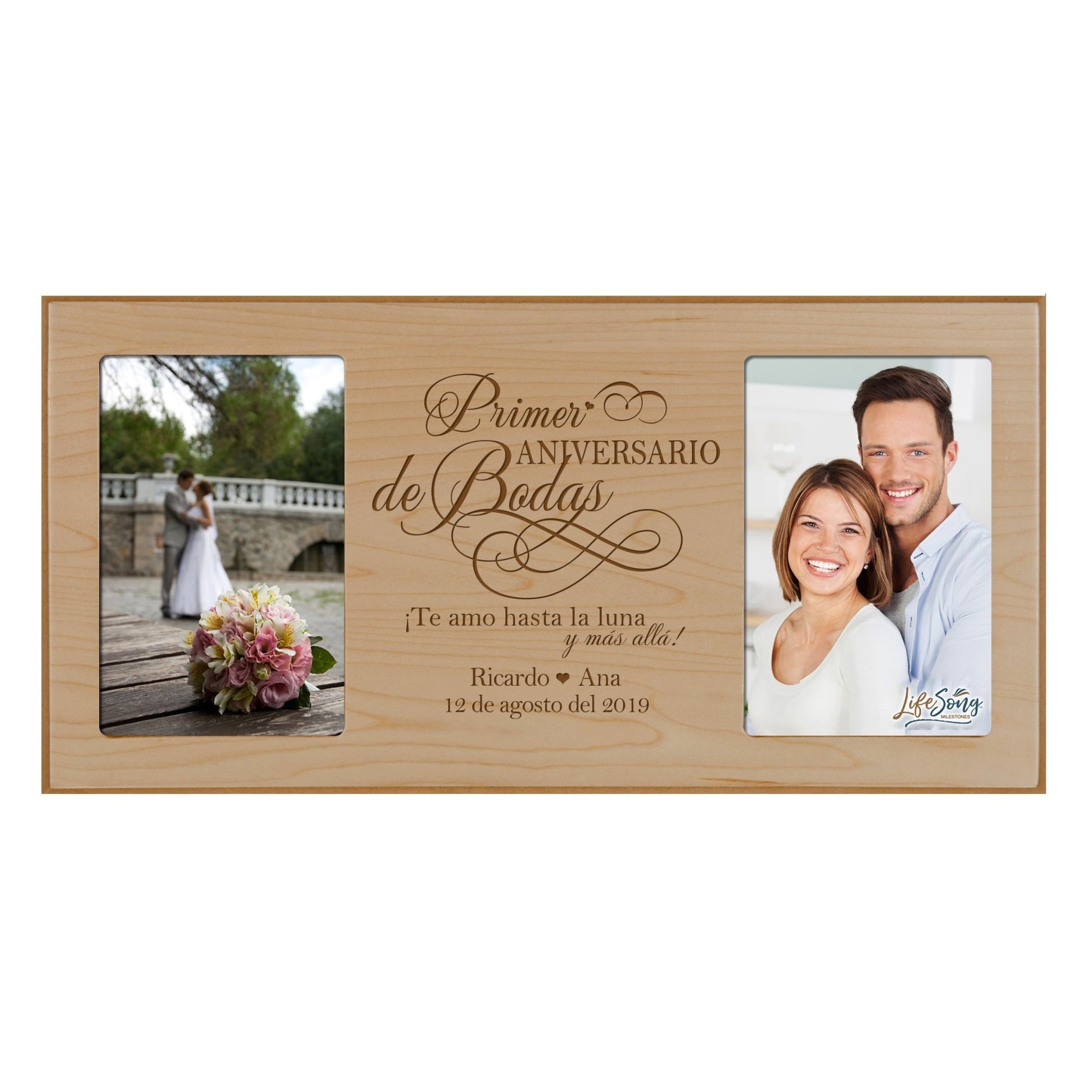 Personalized 1st Anniversary Picture Frame Holds 2-4x6 Photos (Spanish Verse) - LifeSong Milestones