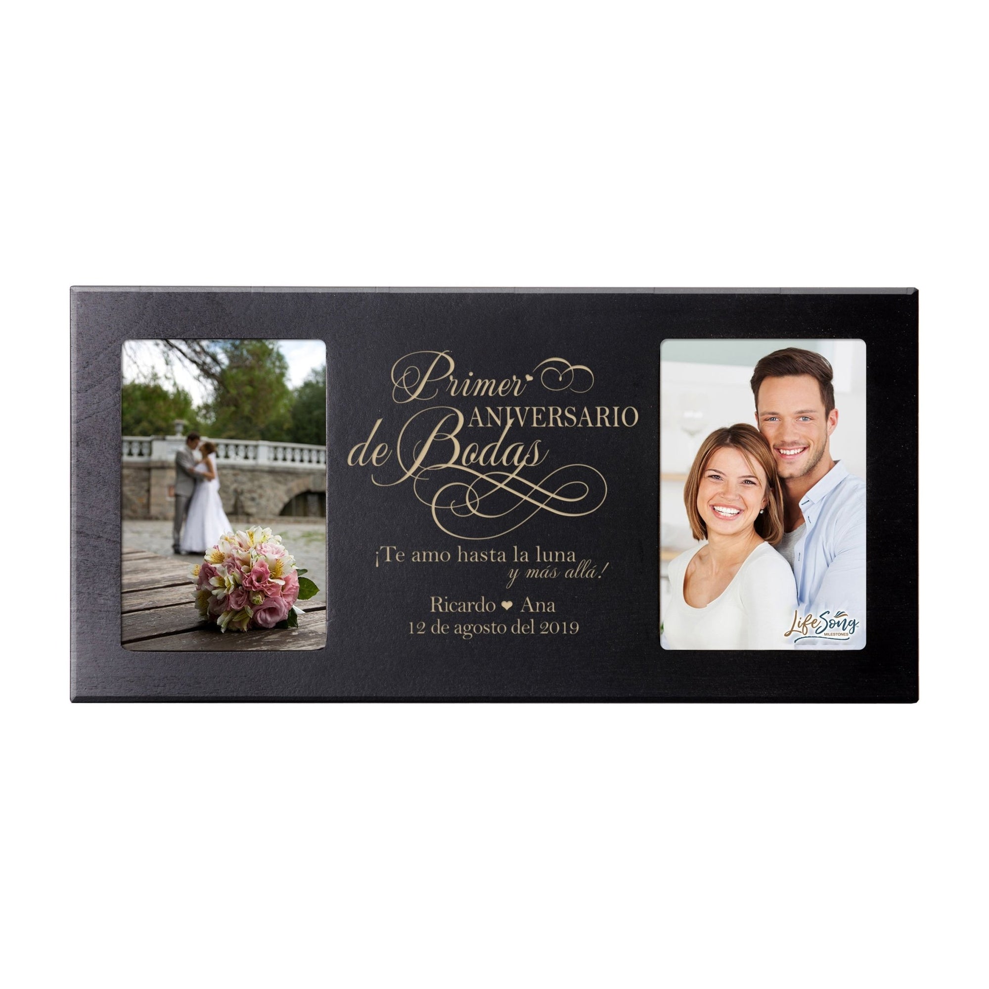 Personalized 1st Anniversary Picture Frame Holds 2-4x6 Photos (Spanish Verse) - LifeSong Milestones