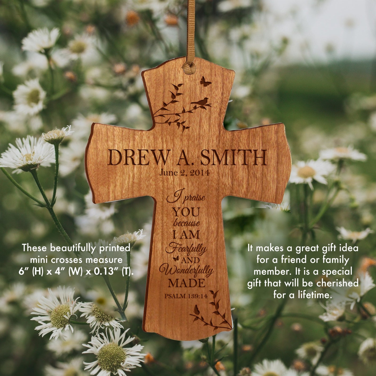 Personalized 1st Holy Communion Wall Cross - Fearfully and Wonderfully - LifeSong Milestones