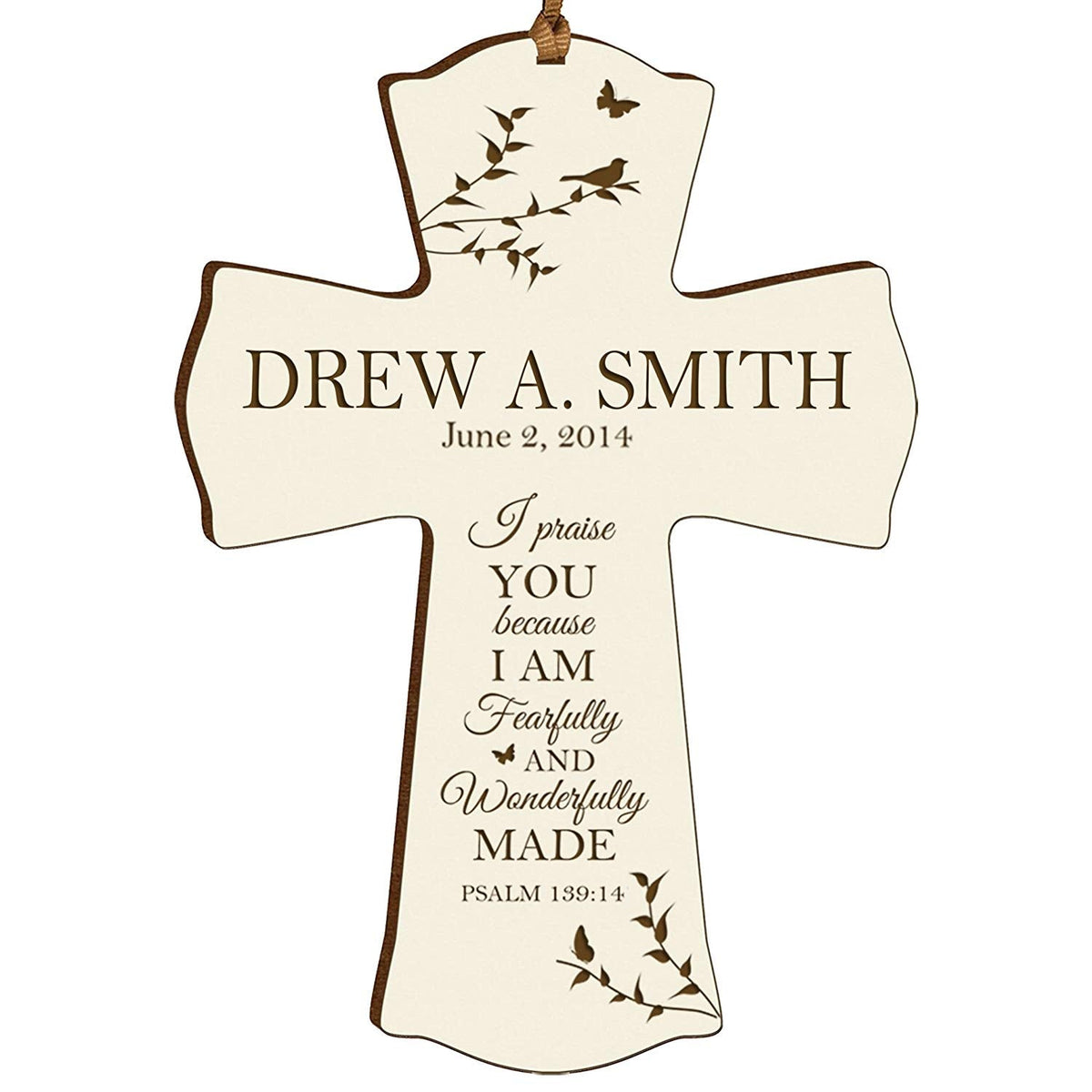 Personalized 1st Holy Communion Wall Cross - Fearfully and Wonderfully - LifeSong Milestones