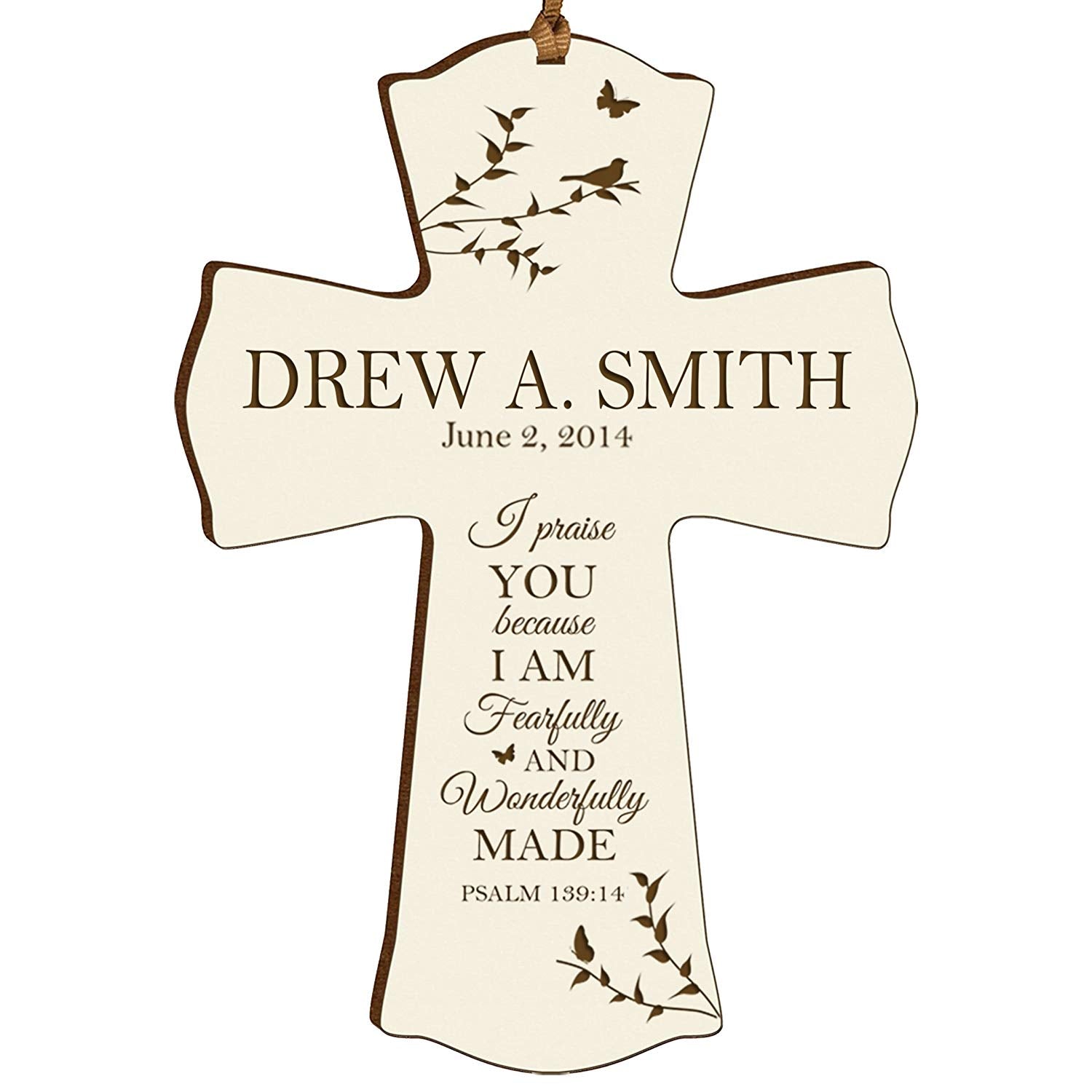 Personalized 1st Holy Communion Wall Cross - Fearfully and Wonderfully - LifeSong Milestones