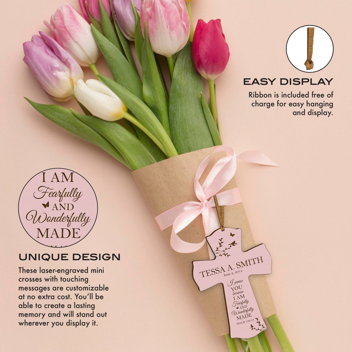 Personalized 1st Holy Communion Wall Cross - Fearfully and Wonderfully - LifeSong Milestones