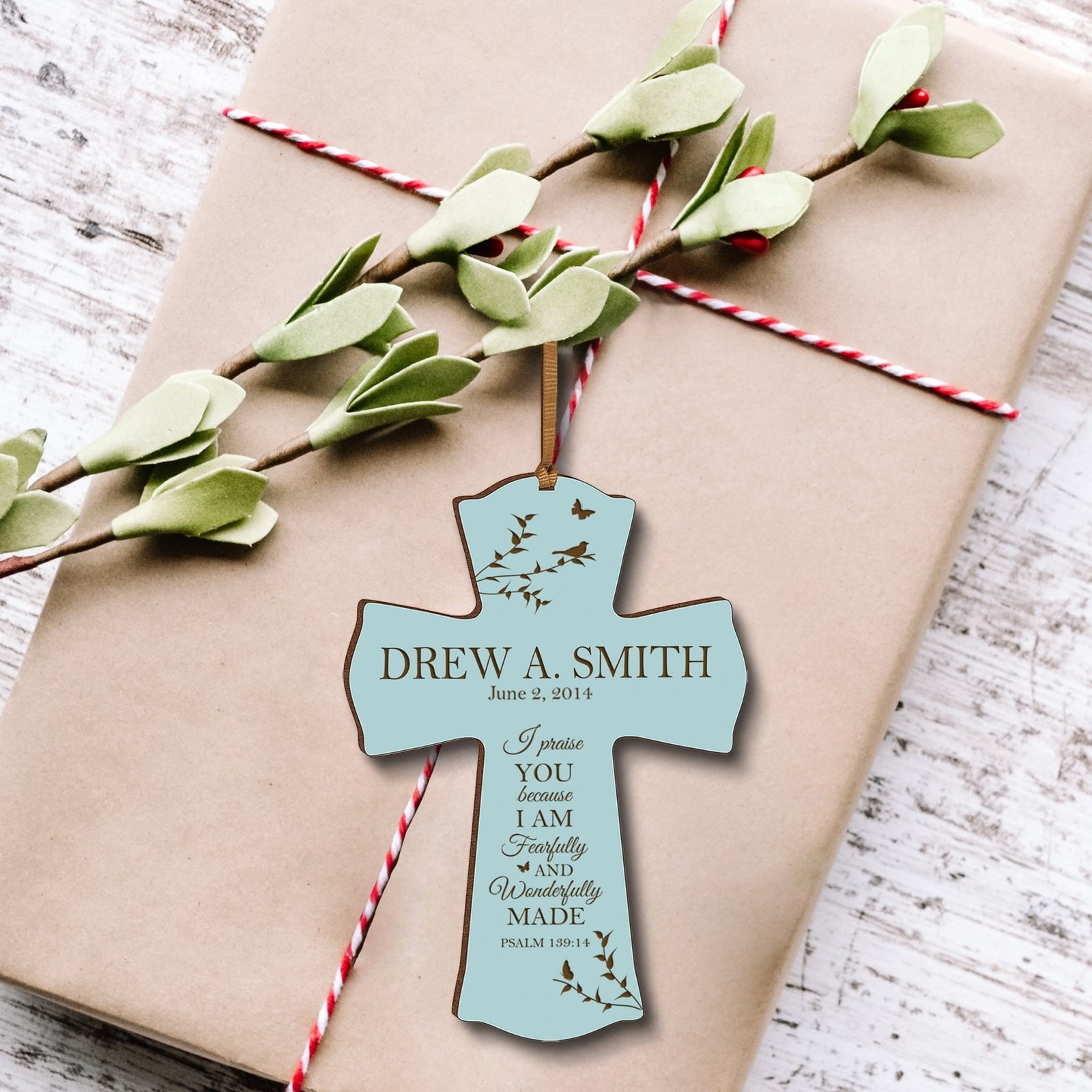 Personalized 1st Holy Communion Wall Cross - Fearfully and Wonderfully - LifeSong Milestones