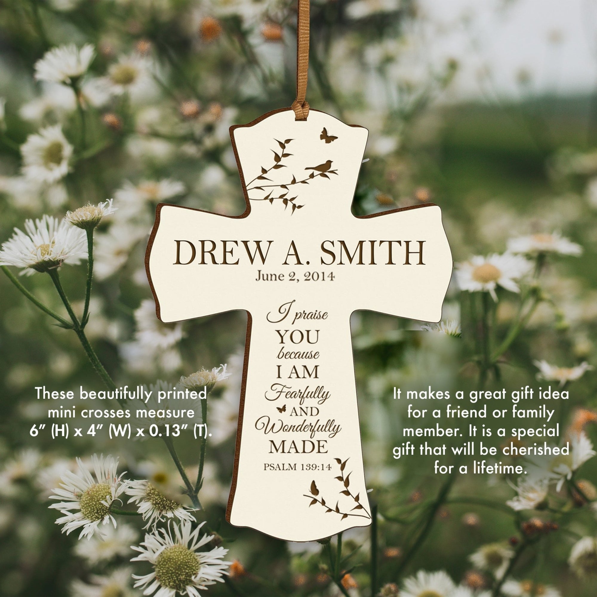 Personalized 1st Holy Communion Wall Cross - Fearfully and Wonderfully - LifeSong Milestones