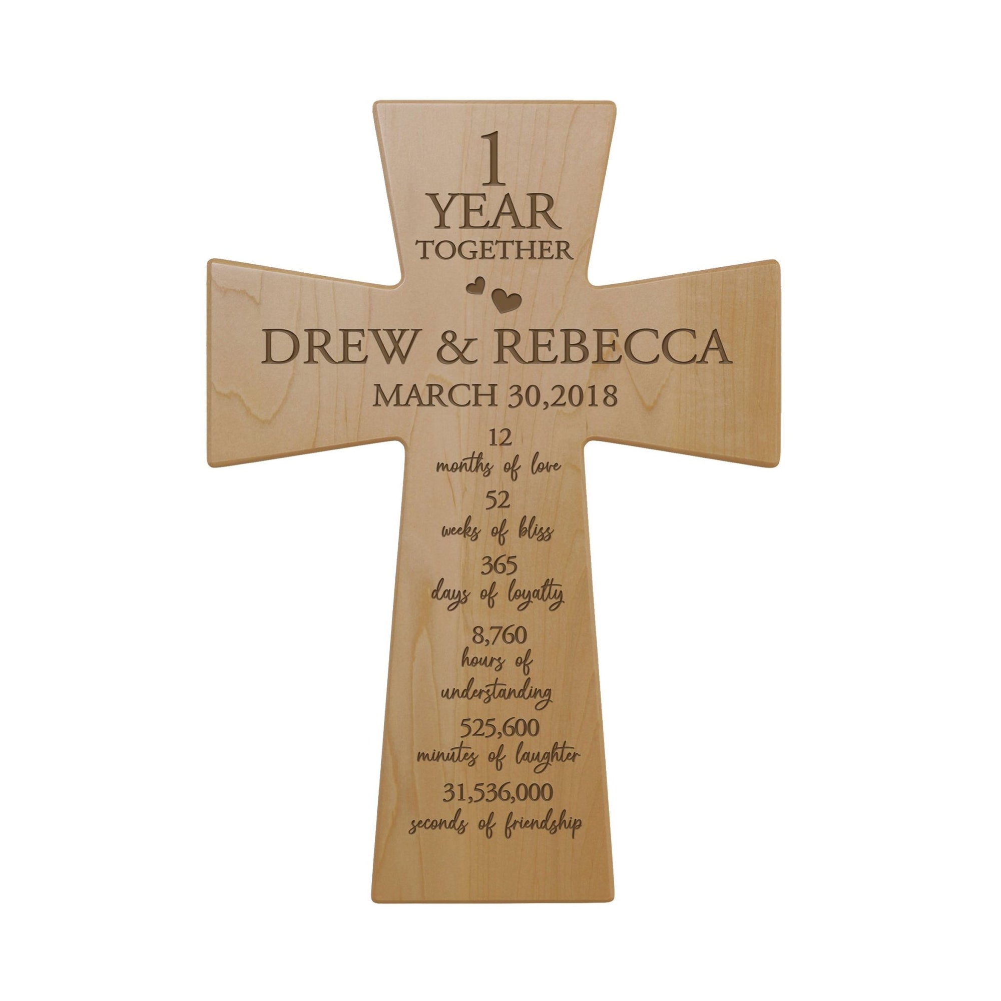 Lifesong Milestones Personalized 1st wedding wall cross – A symbol of enduring love and a perfect anniversary gift for the couple.