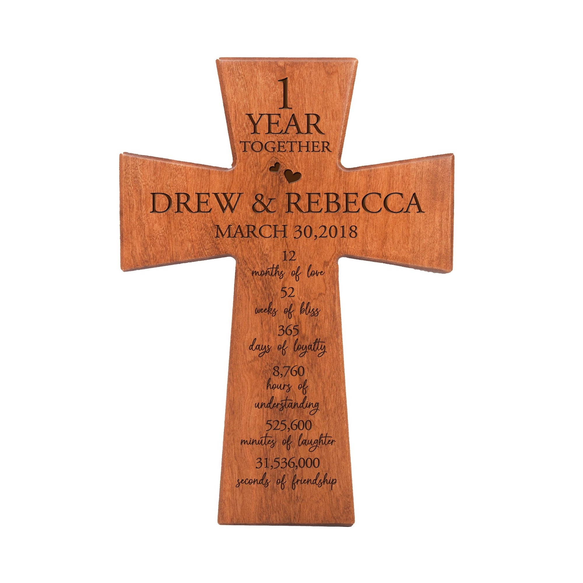 Personalized 1st Wedding Anniversary Cherry Wall Cross 7x11 (1 Year Together) - LifeSong Milestones