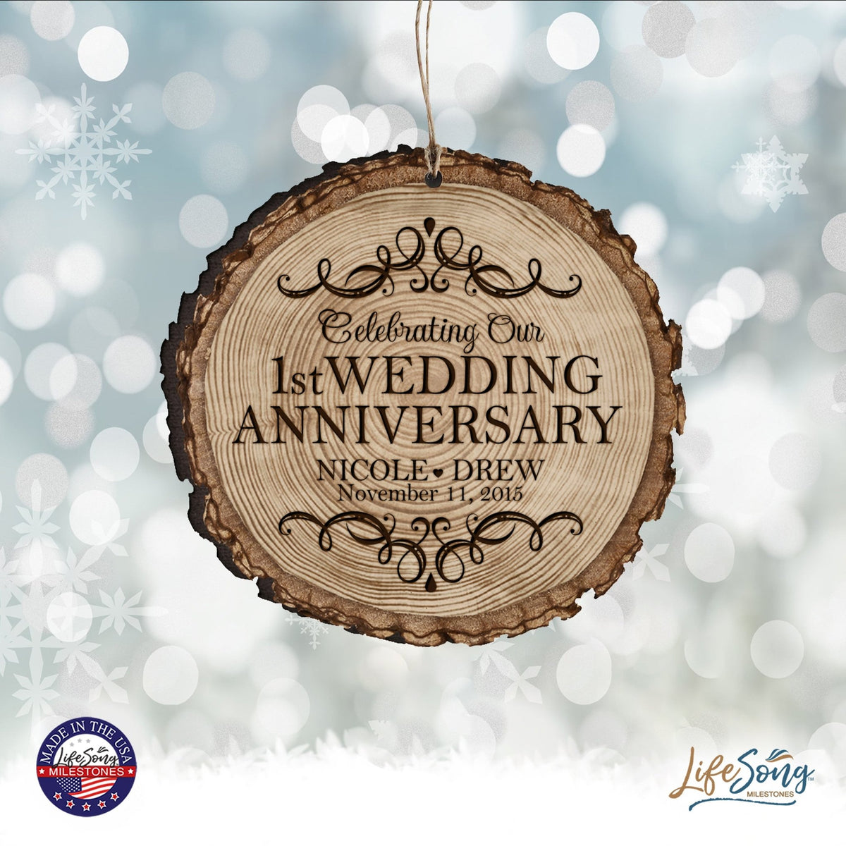 Personalized 1st Wedding Anniversary Engraved Ornament - LifeSong Milestones