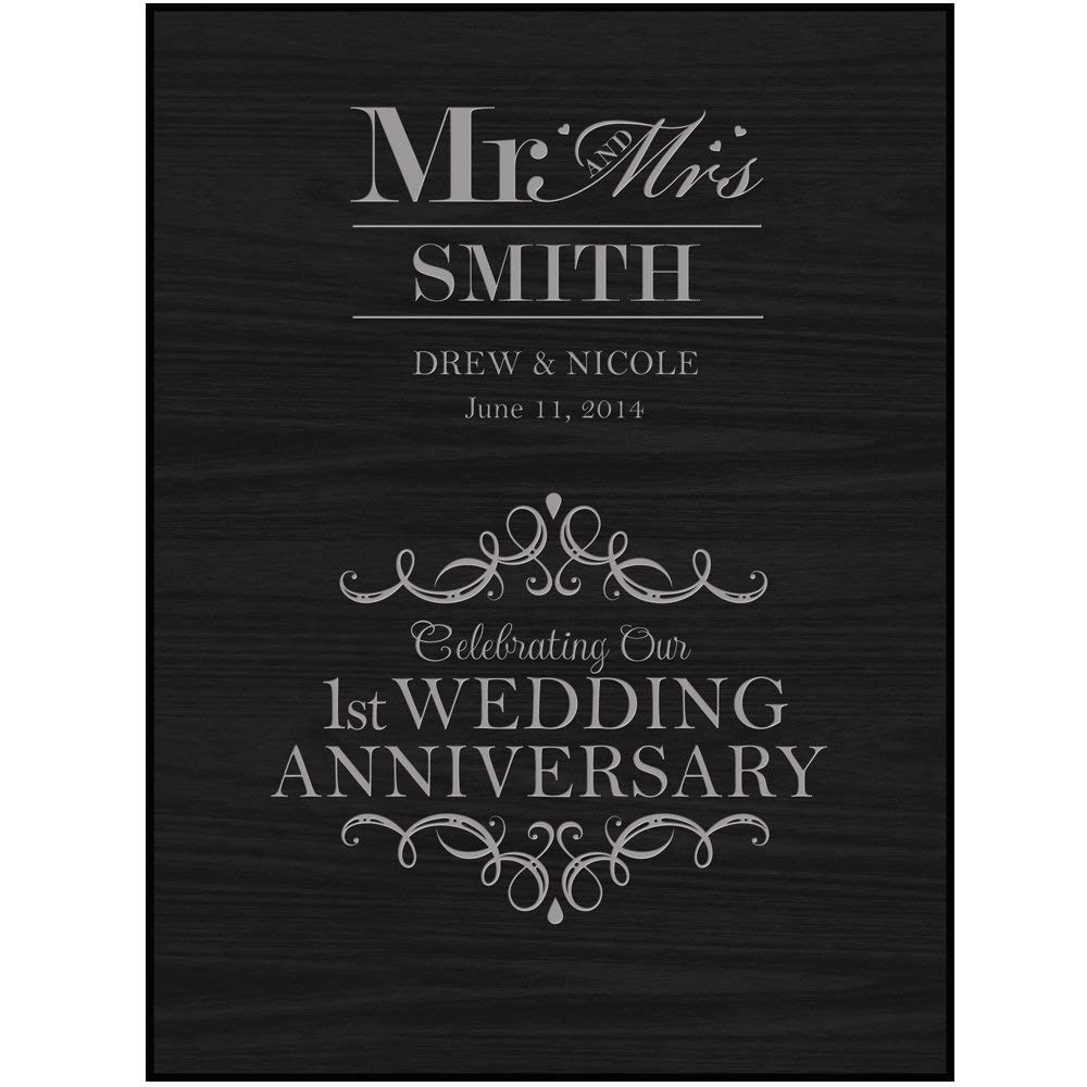 Personalized 1st Wedding Anniversary Mr. &amp; Mrs. Black Wall Decor - LifeSong Milestones