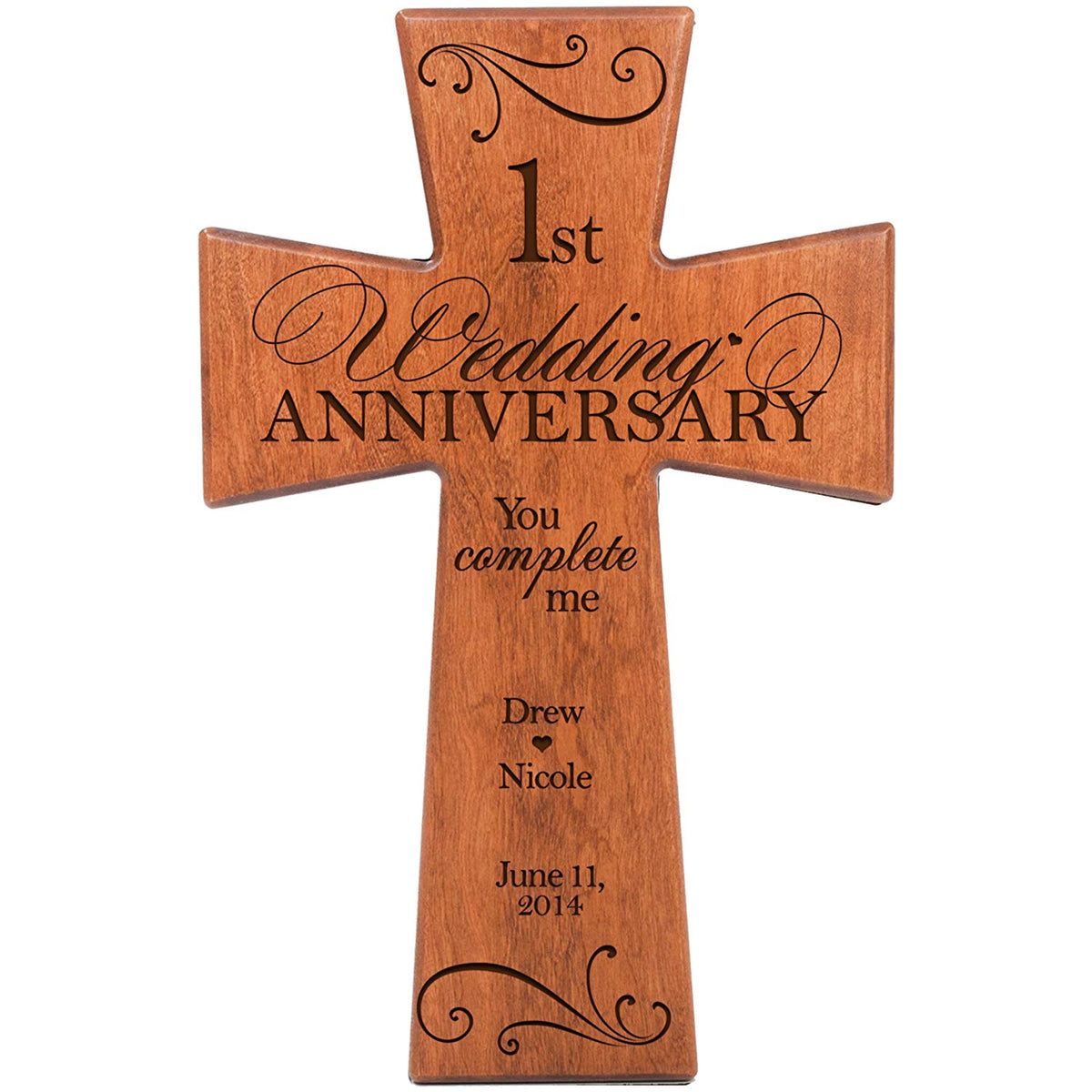 Personalized 1st Wedding Anniversary Wall Cross - You Complete Me - LifeSong Milestones