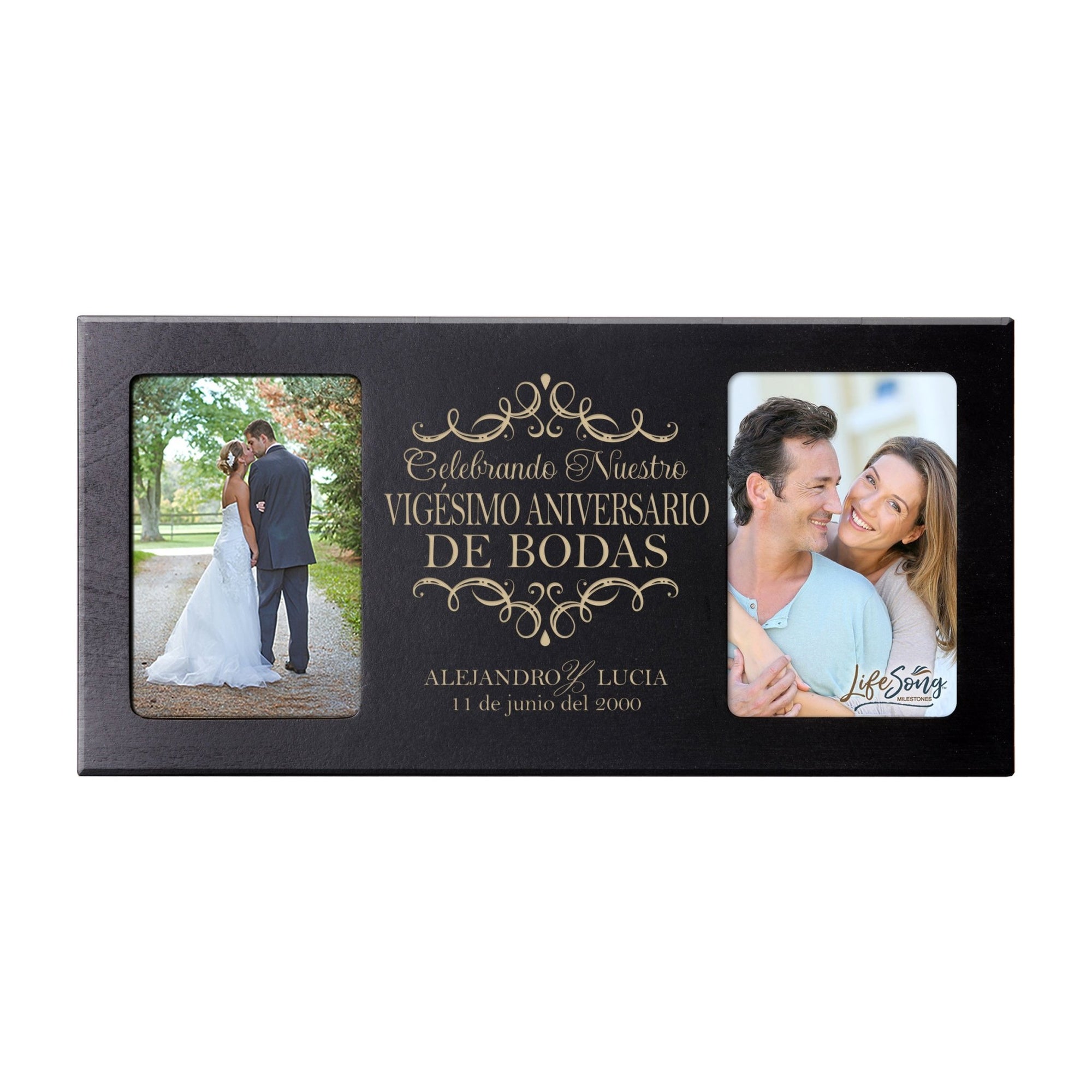 Personalized 20th Anniversary Picture Frame Holds 2-4x6 Photo (Spanish Verse) - LifeSong Milestones