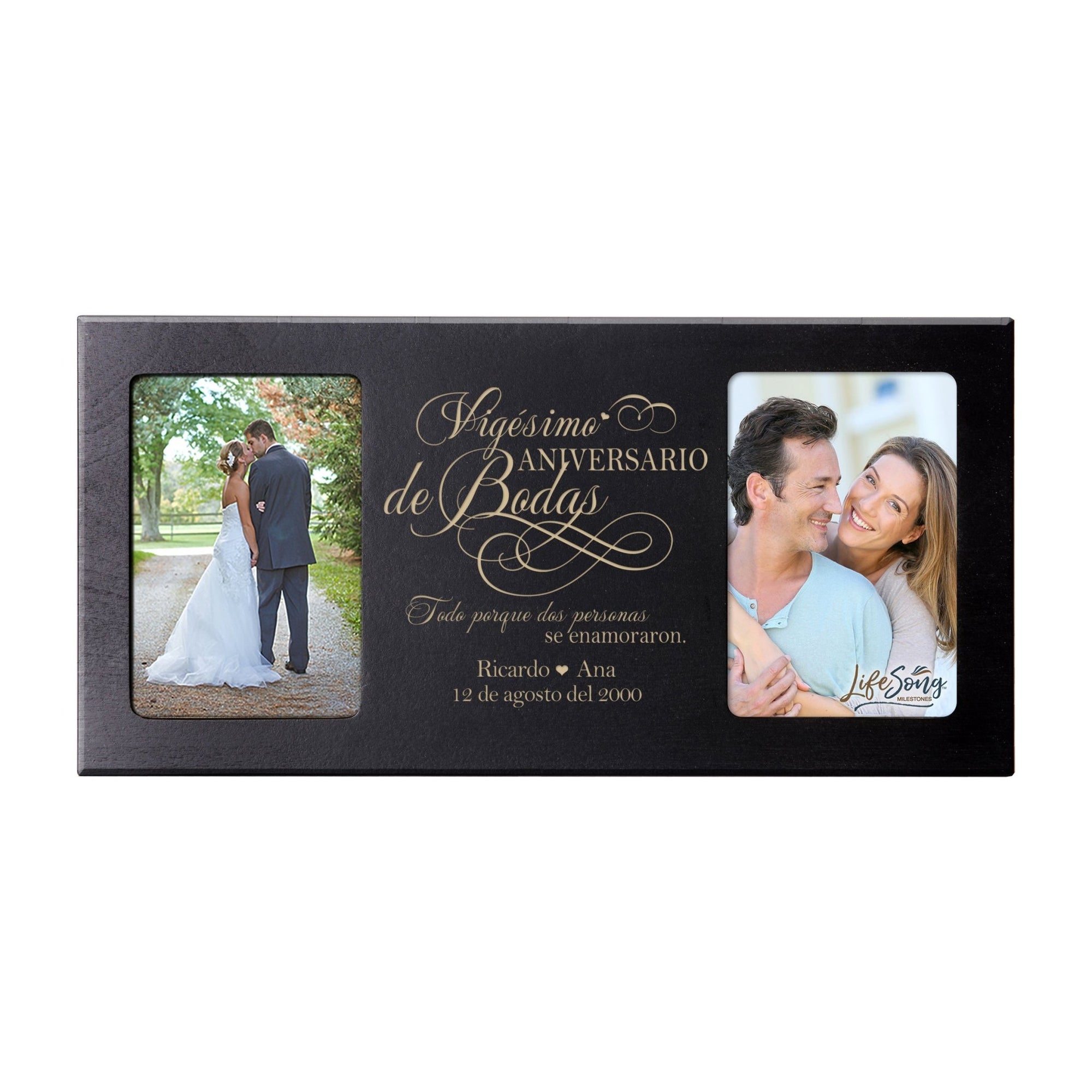 Personalized 20th Anniversary Picture Frame Holds 2-4x6 Photos (Spanish Verse) - LifeSong Milestones