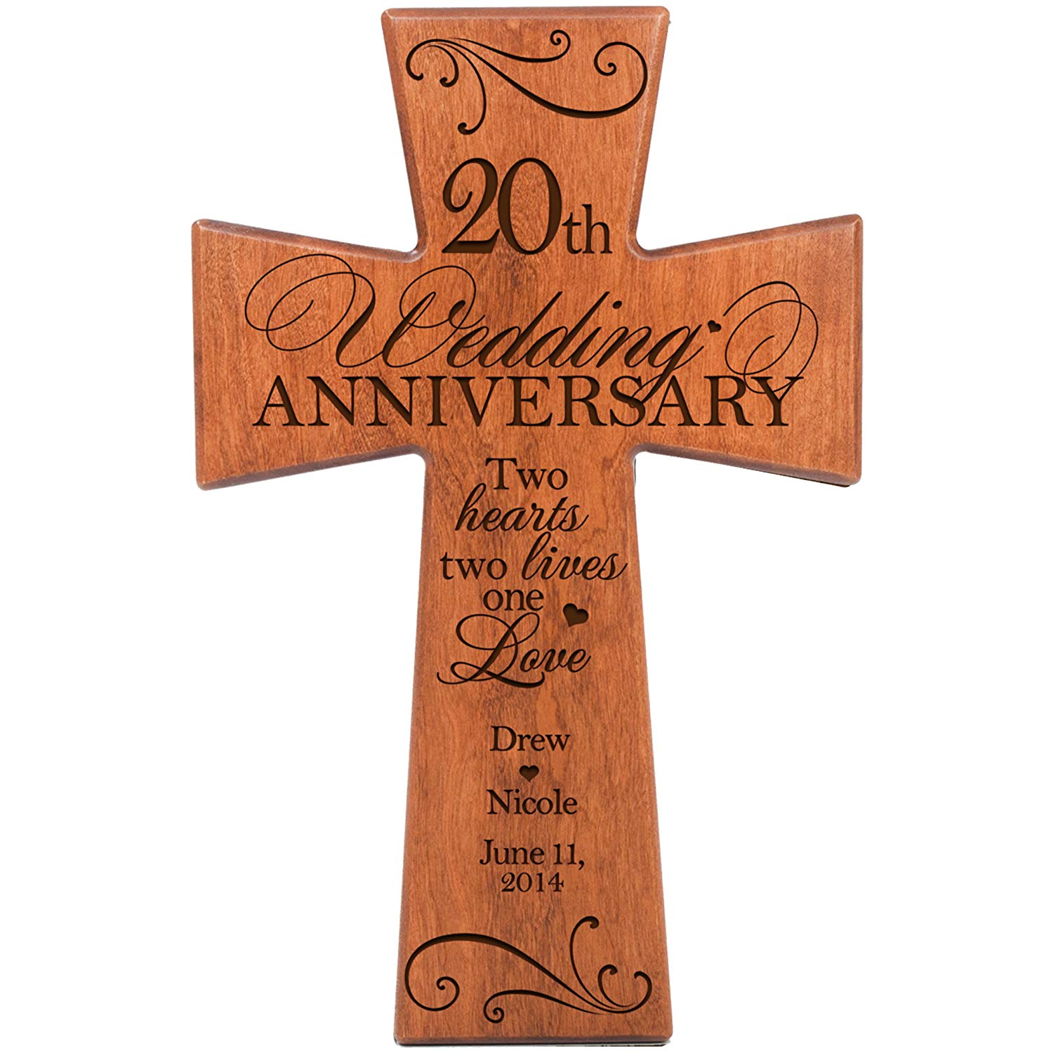 Personalized 20th Wedding Anniversary Wall Cross - Two Hearts - LifeSong Milestones