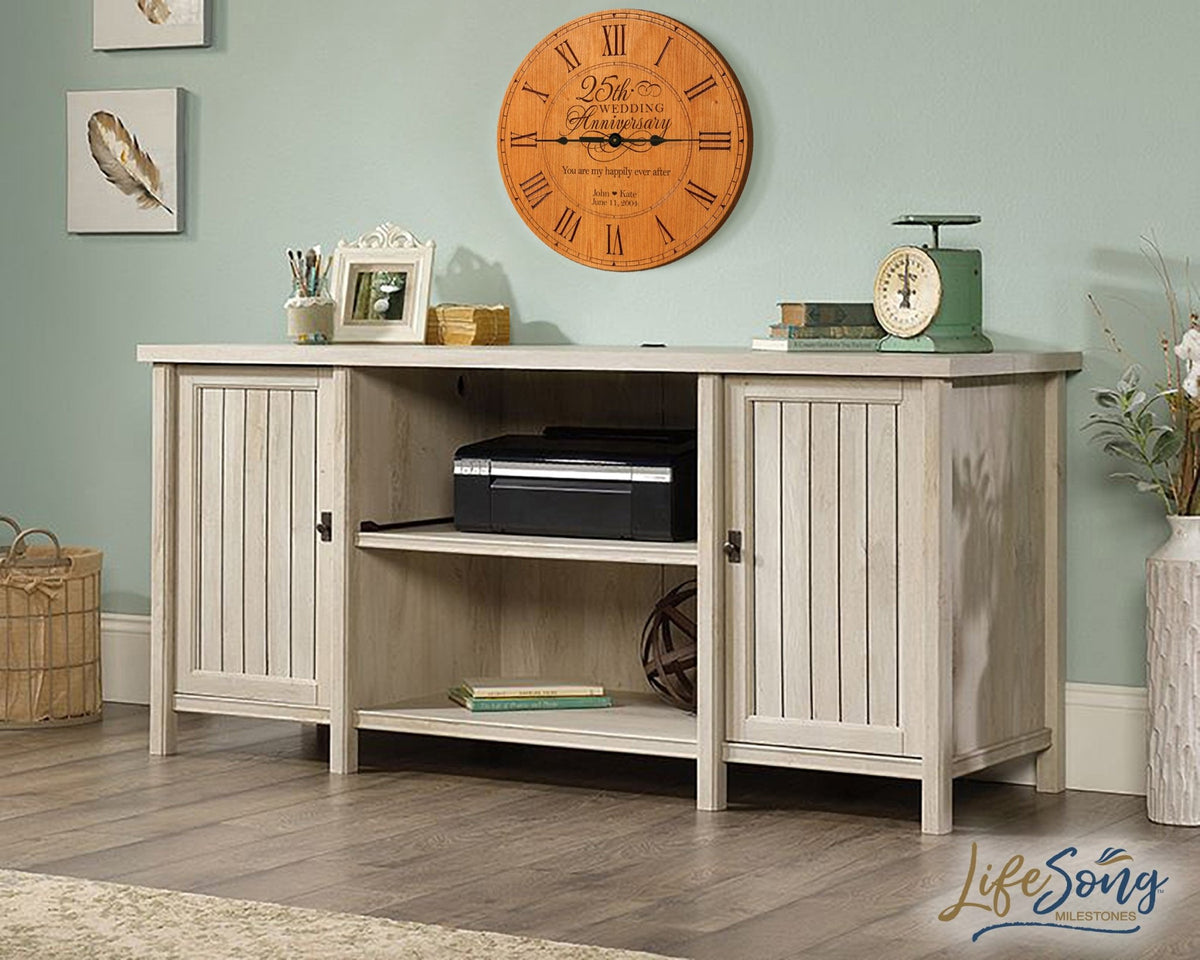 Lifesong Milestones Personalized Engraved Wooden Wall Clock for 25th Wedding Anniversary Gift Ideas