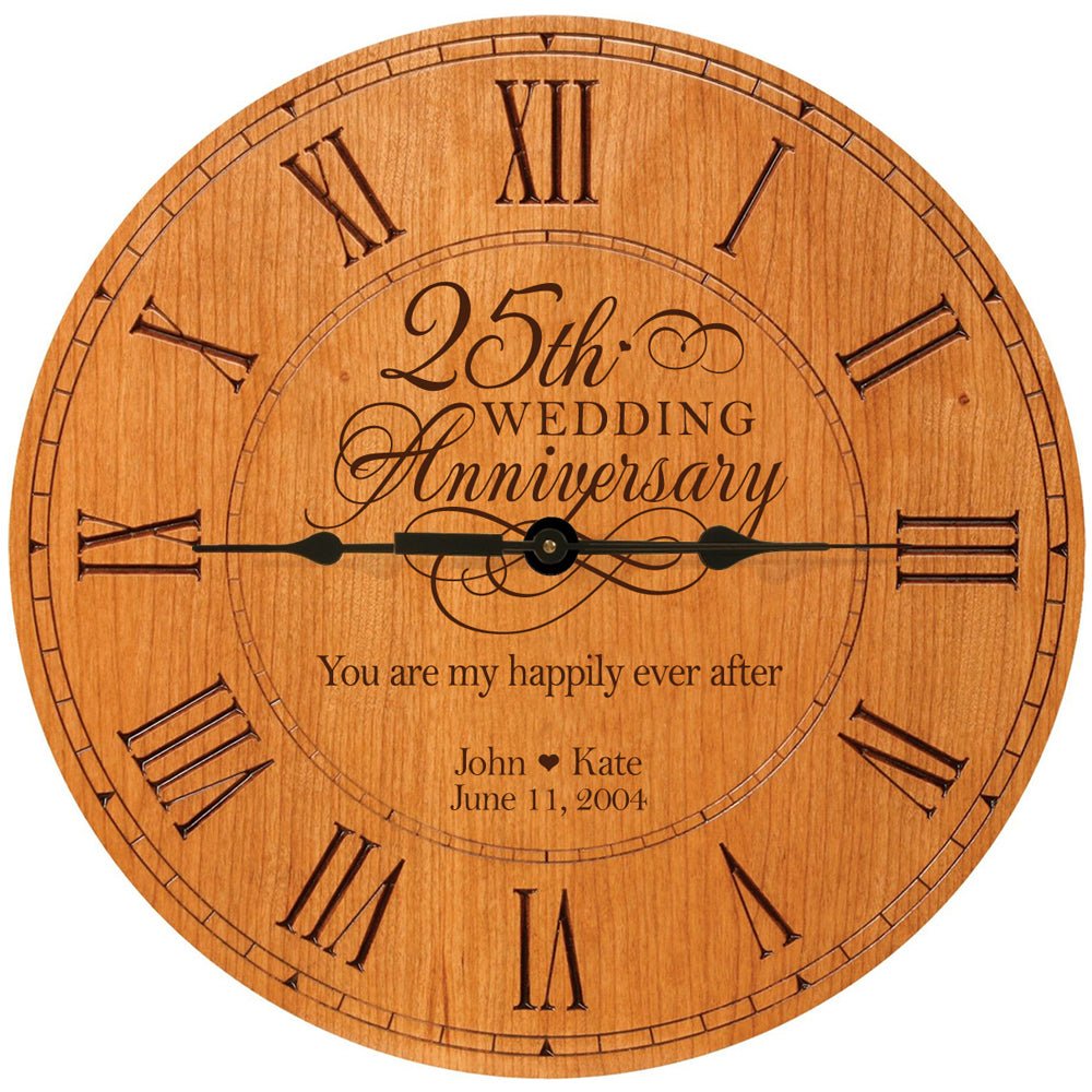 Lifesong Milestones Personalized Engraved Wooden Wall Clock for 25th Wedding Anniversary Gift Ideas