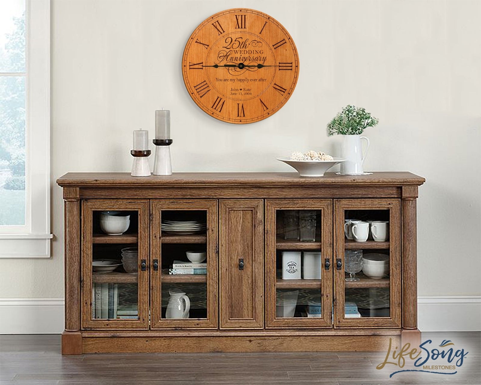 Lifesong Milestones Personalized Engraved Wooden Wall Clock for 25th Wedding Anniversary Gift Ideas