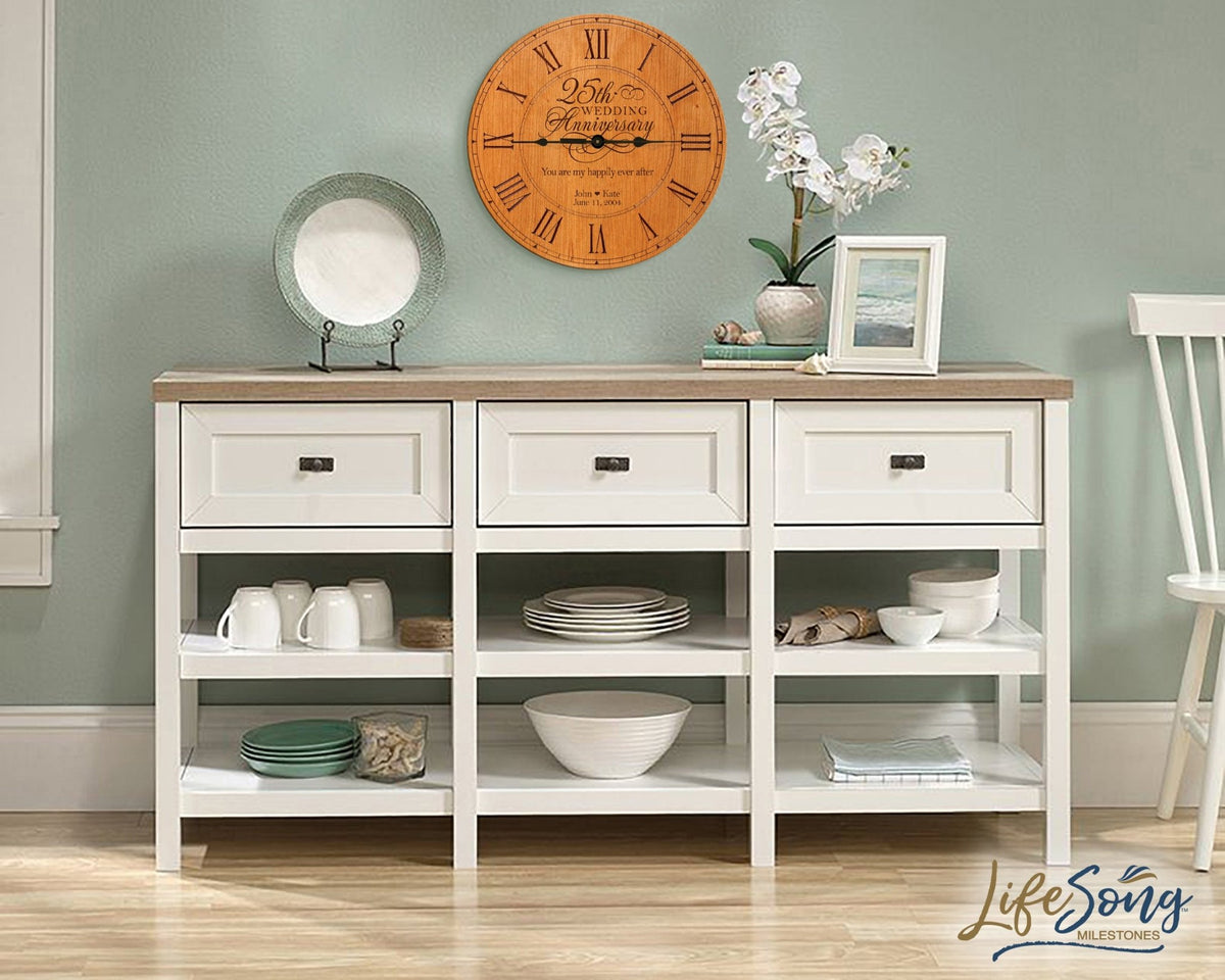 Lifesong Milestones Personalized Engraved Wooden Wall Clock for 25th Wedding Anniversary Gift Ideas