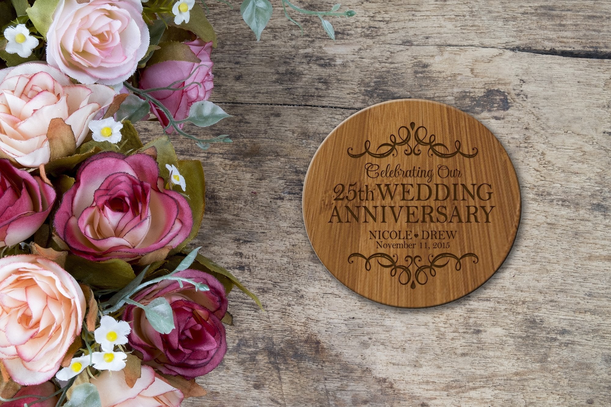 Personalized 25th Wedding Anniversary Bamboo 6pcs Coaster Set - LifeSong Milestones