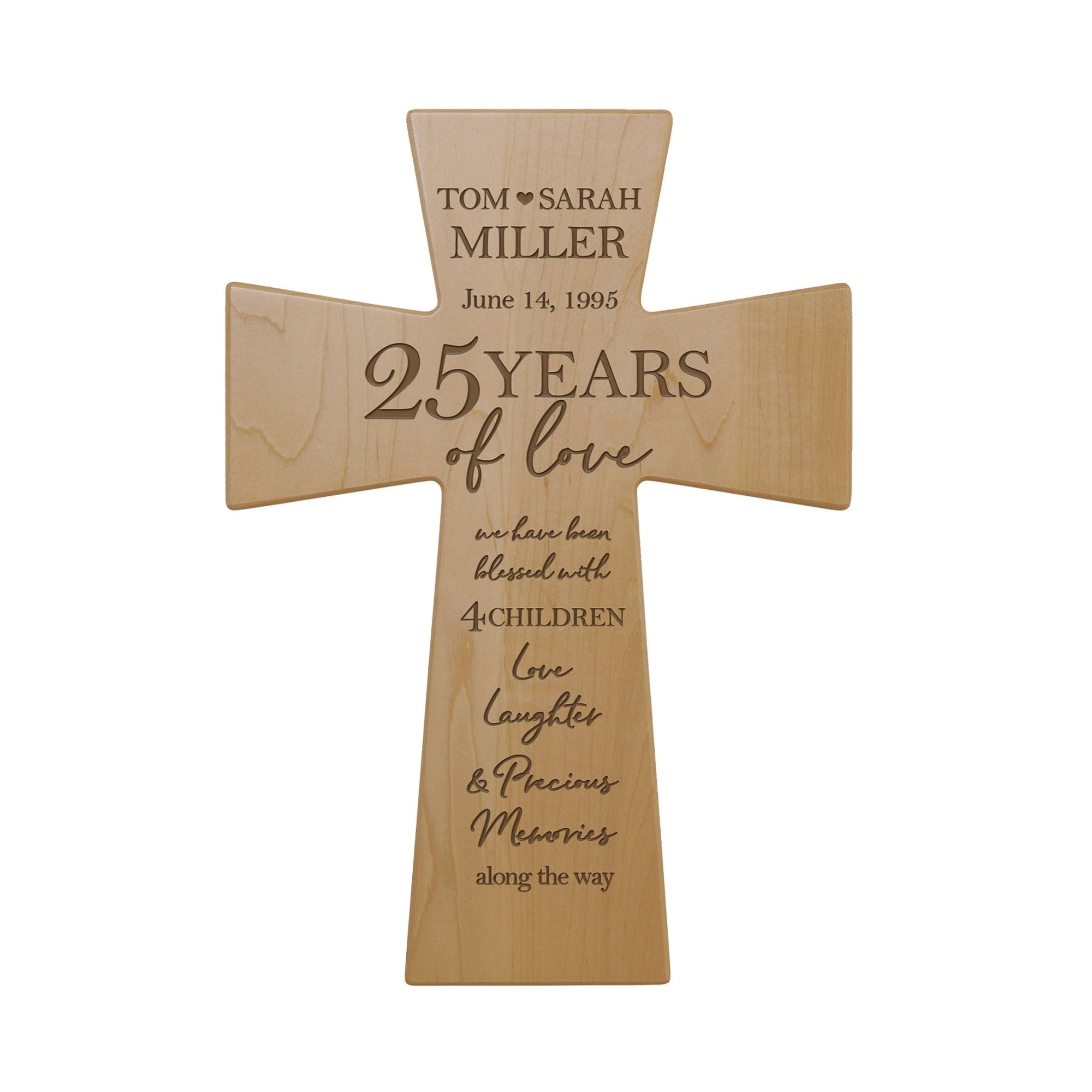 Personalized 25th Wedding Anniversary Cherry Wall Cross 12x17 (25 Years Of Love) - LifeSong Milestones