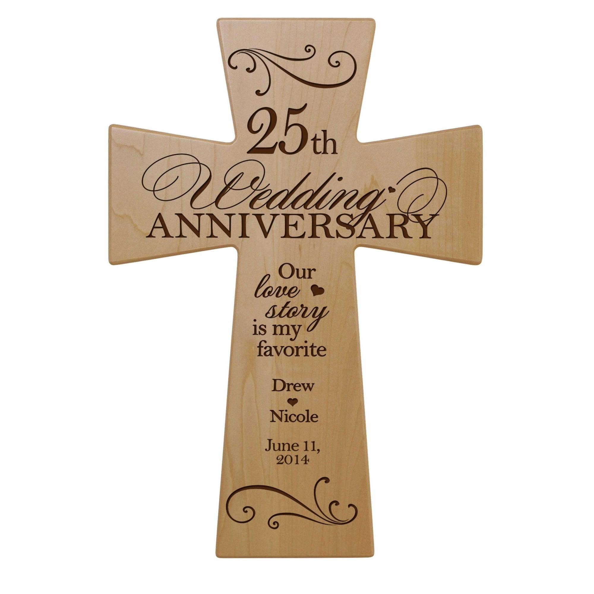 Personalized 25th Wedding Anniversary Engraved Wall Cross - Our Love Story - LifeSong Milestones