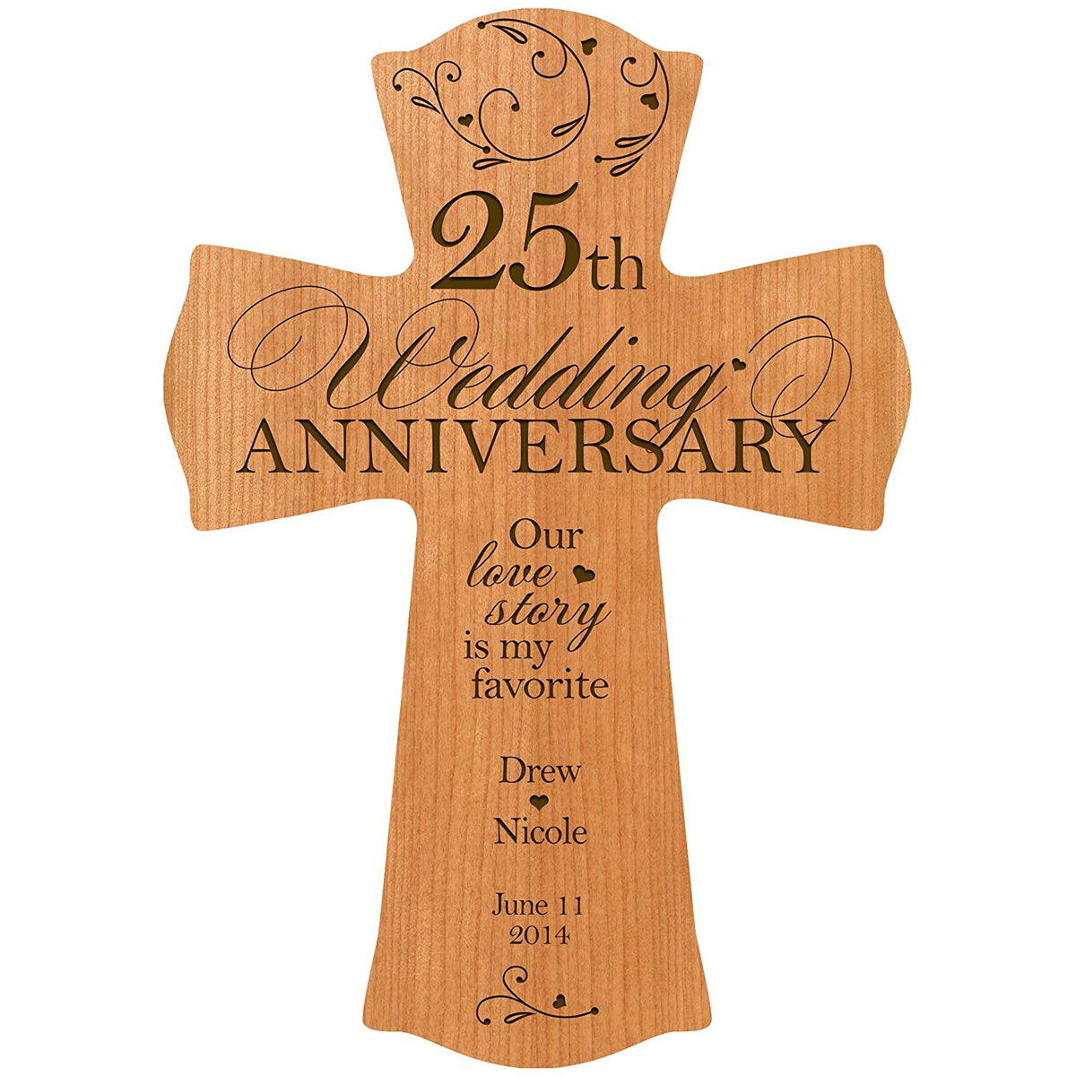 Personalized 25th Wedding Anniversary Engraved Wall Cross - Our Love Story - LifeSong Milestones