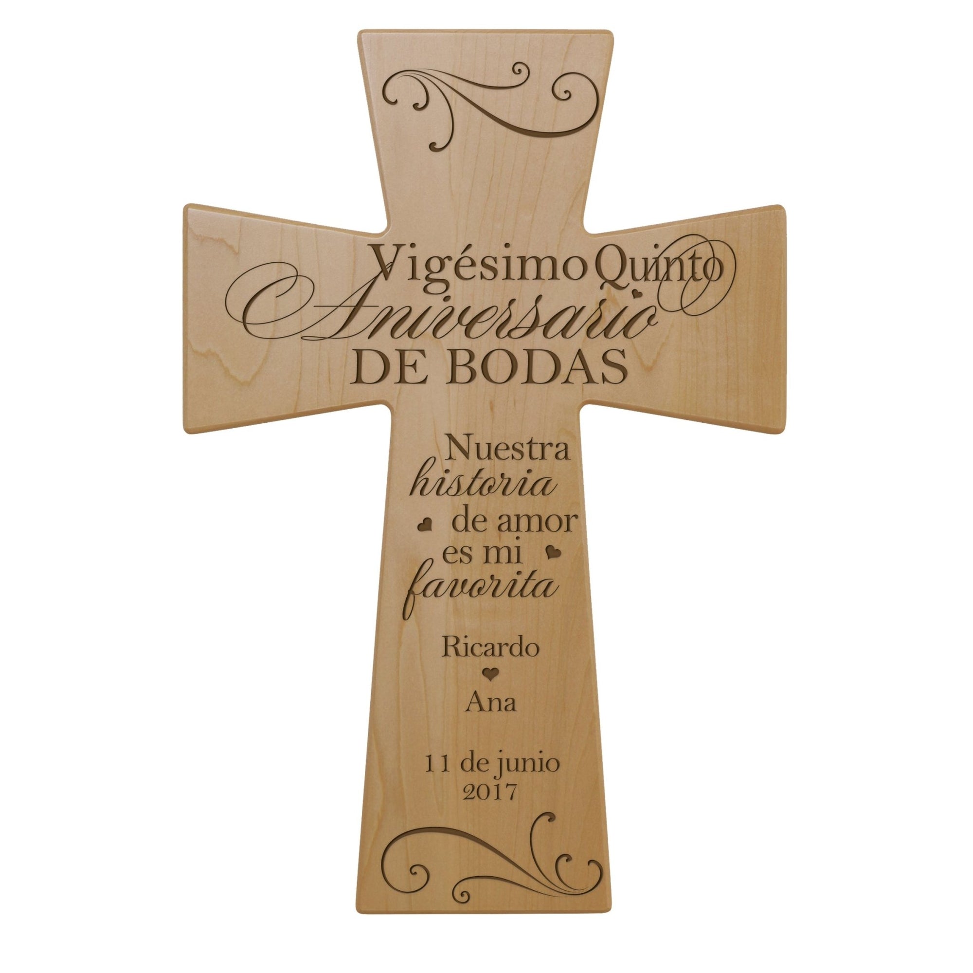 Personalized 25th Wedding Anniversary Spanish Wall Cross - Vigesimo Quinto Aniversario - LifeSong Milestones