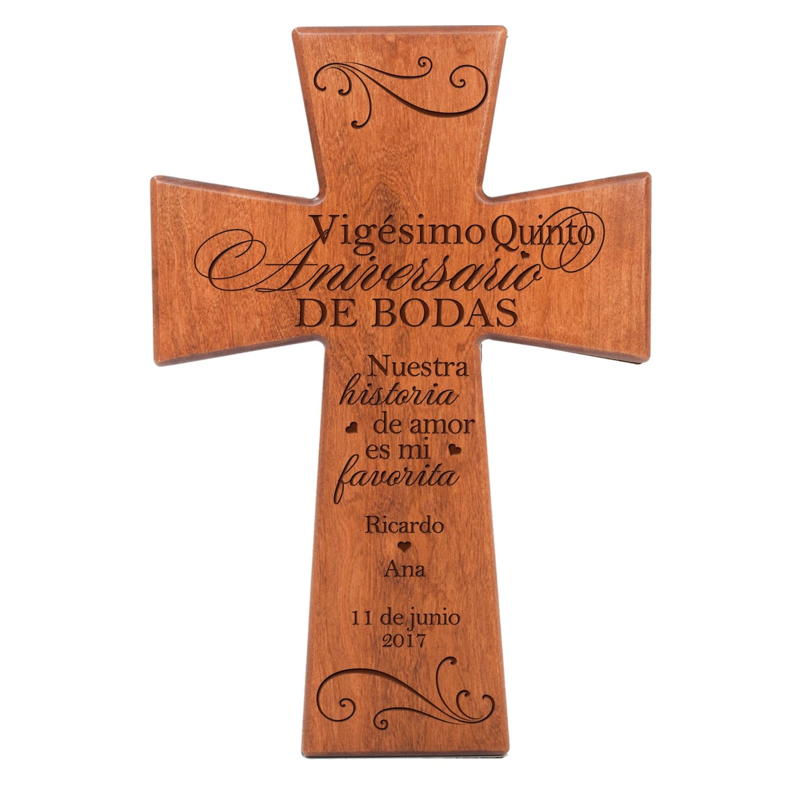 Personalized 25th Wedding Anniversary Spanish Wall Cross - Vigesimo Quinto Aniversario - LifeSong Milestones