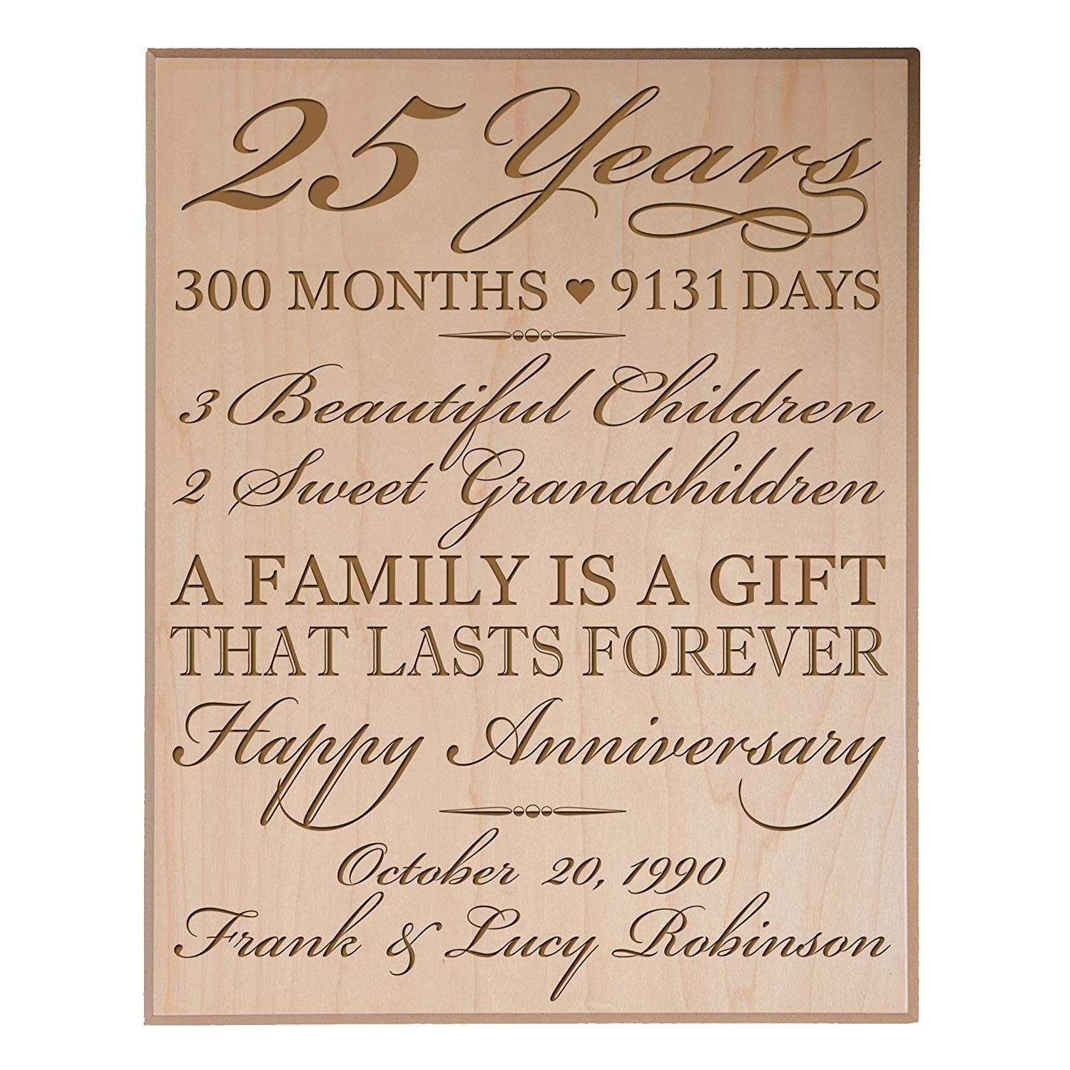 Personalized 25th Wedding Anniversary Wall Plaque - LifeSong Milestones