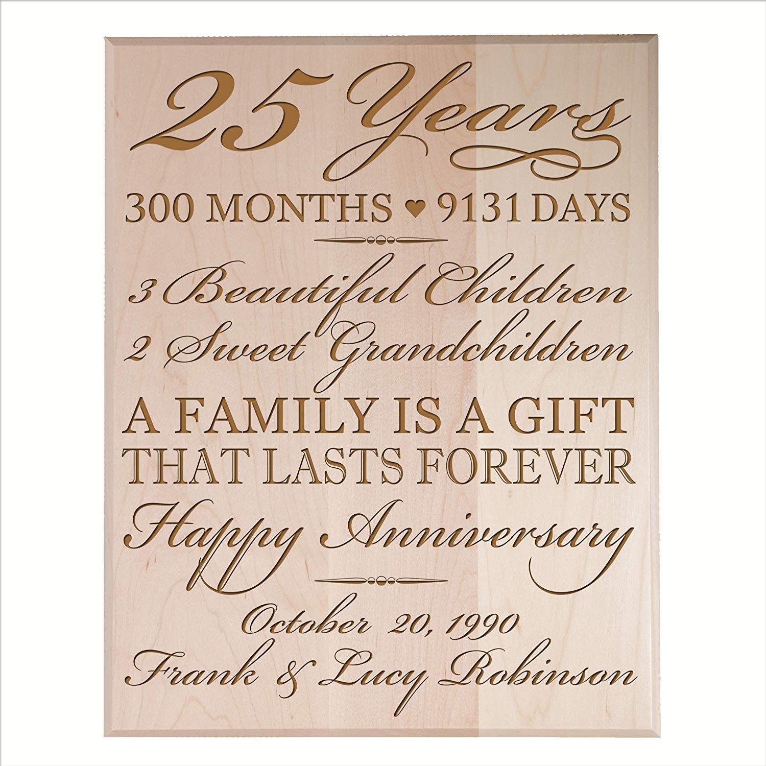 Personalized 25th Wedding Anniversary Wall Plaque - LifeSong Milestones