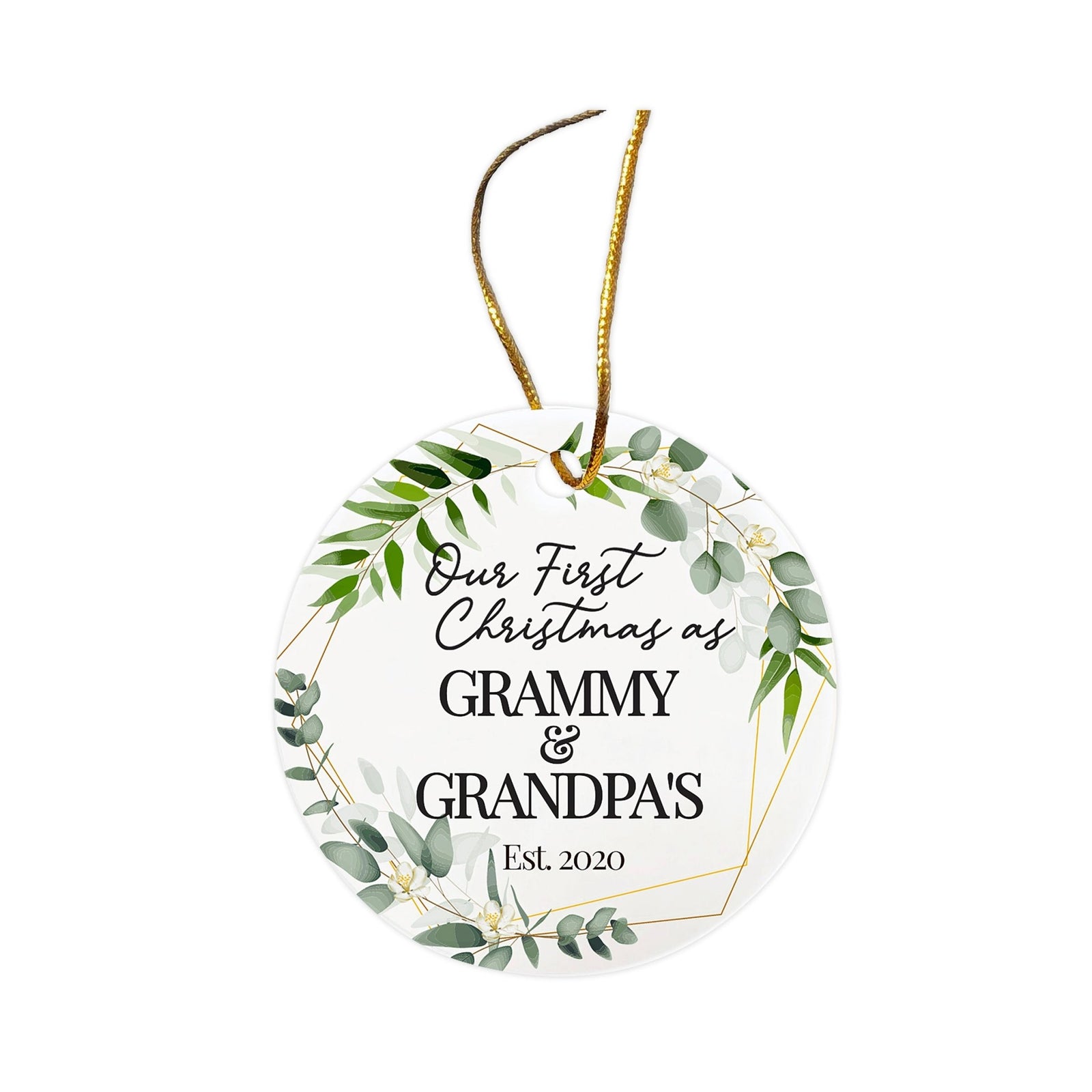 Personalized 2.75in Christmas Ceramic White Round Ornament for Grandparents - Our First Christmas - LifeSong Milestones
