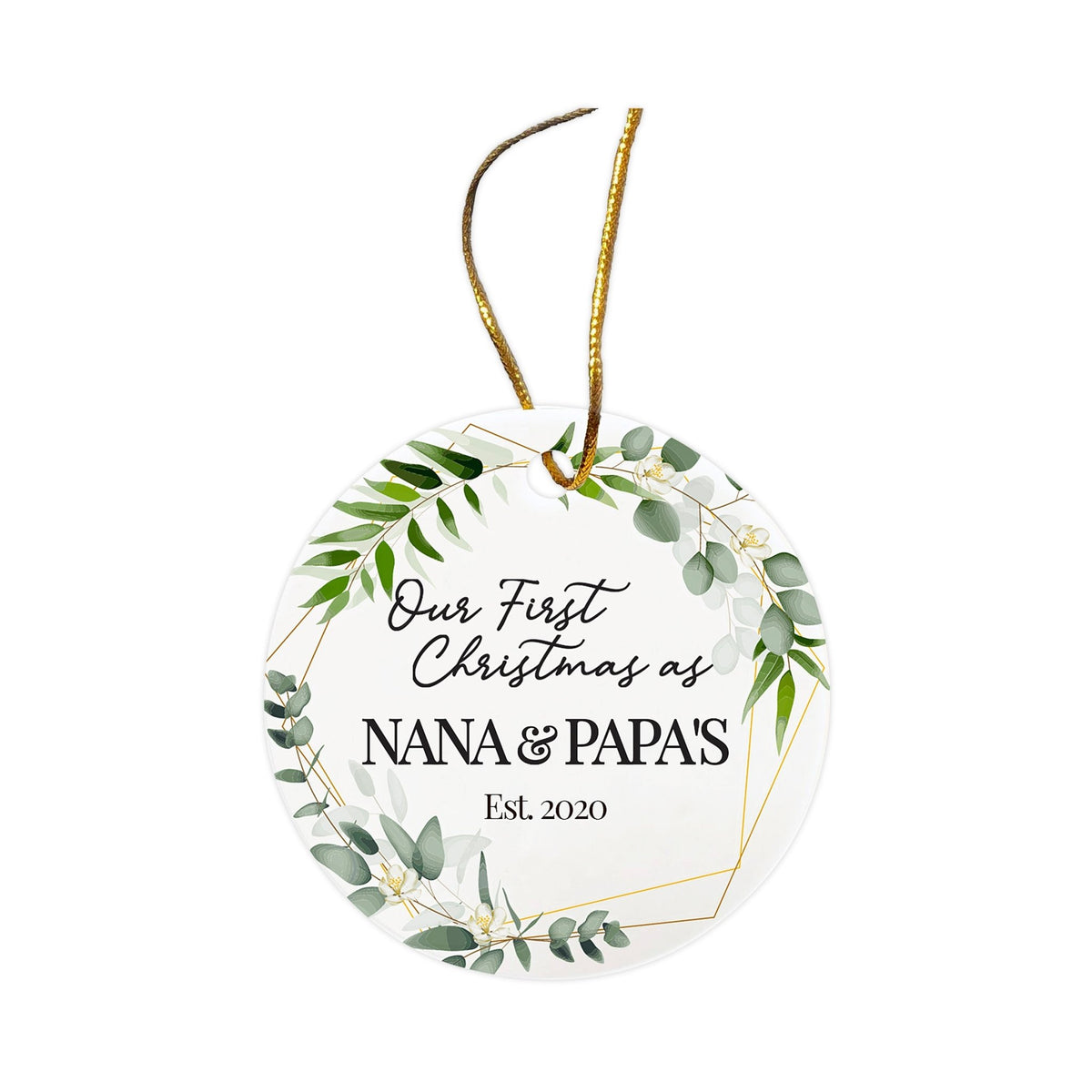 Personalized 2.75in Christmas Ceramic White Round Ornament for Grandparents - Our First Christmas - LifeSong Milestones
