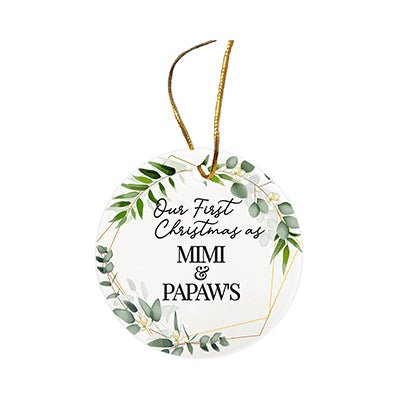 Personalized 2.75in Christmas Ceramic White Round Ornament for Grandparents - Our First Christmas - LifeSong Milestones