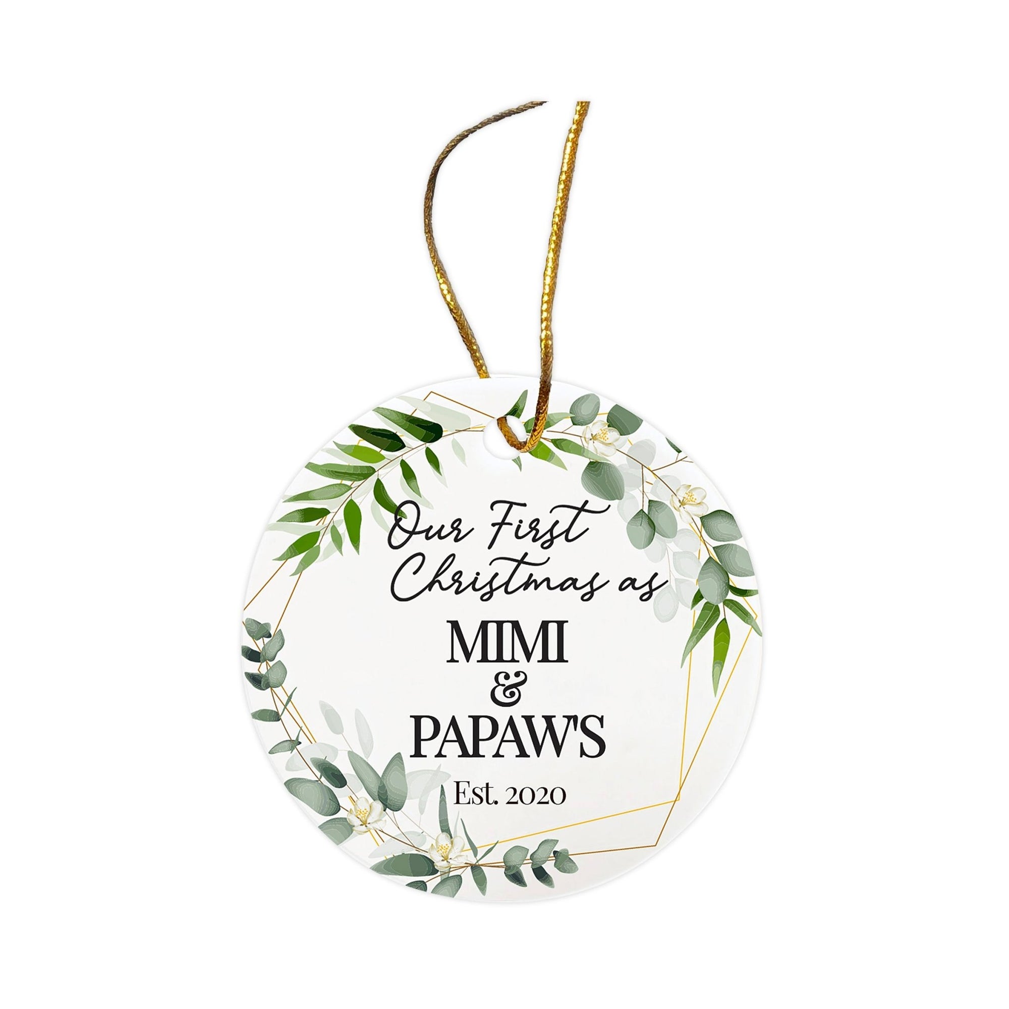 Personalized 2.75in Christmas Ceramic White Round Ornament for Grandparents - Our First Christmas - LifeSong Milestones