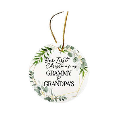 Personalized 2.75in Christmas Ceramic White Round Ornament for Grandparents - Our First Christmas - LifeSong Milestones