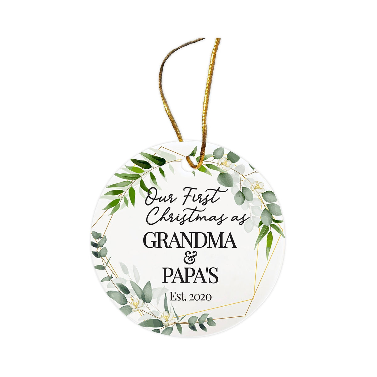 Personalized 2.75in Christmas Ceramic White Round Ornament for Grandparents - Our First Christmas - LifeSong Milestones