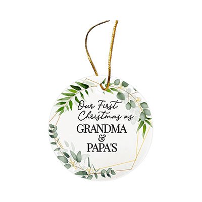 Personalized 2.75in Christmas Ceramic White Round Ornament for Grandparents - Our First Christmas - LifeSong Milestones
