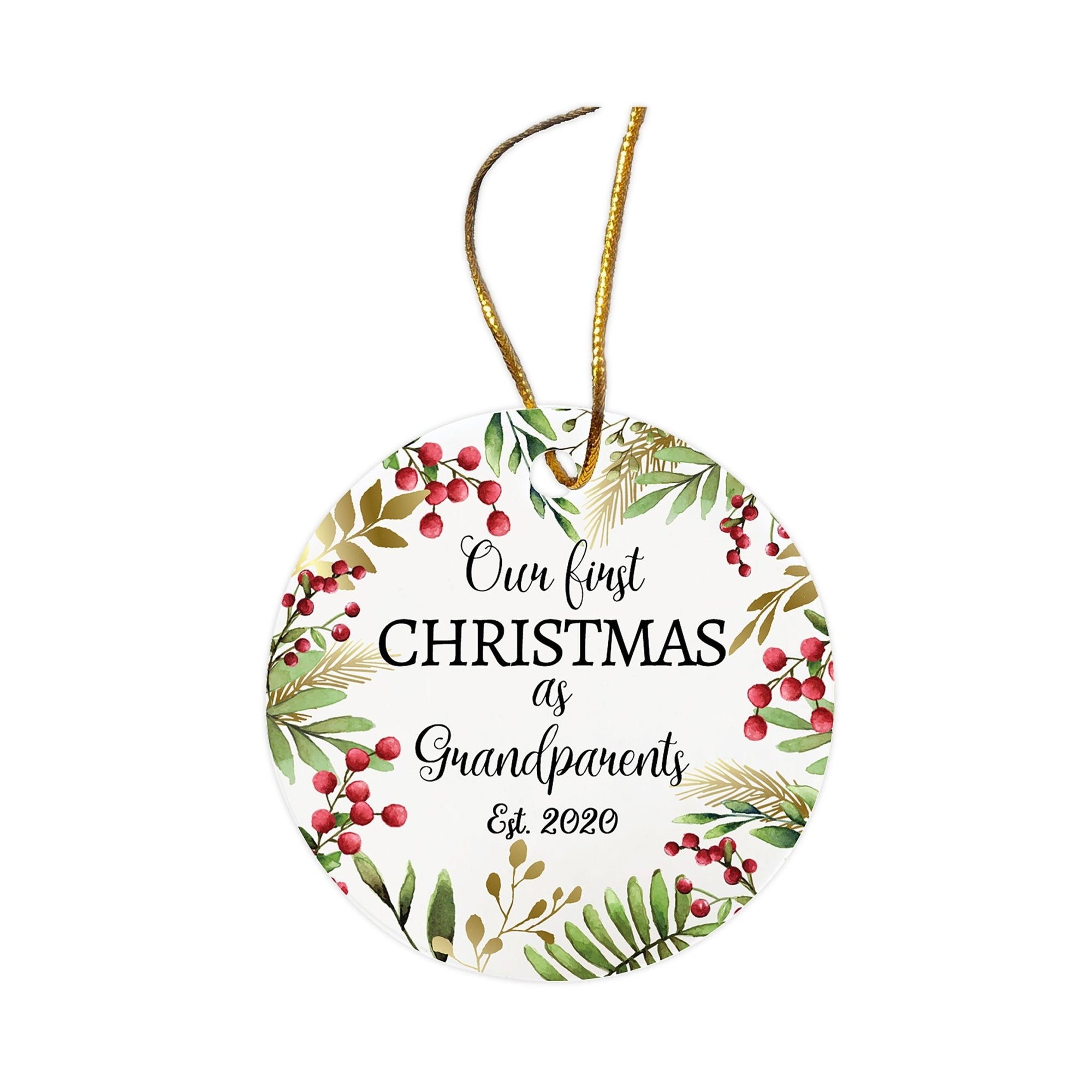Personalized 2.75in Christmas Ceramic White Round Ornament for Grandparents - Our First Christmas as Grandparents - LifeSong Milestones