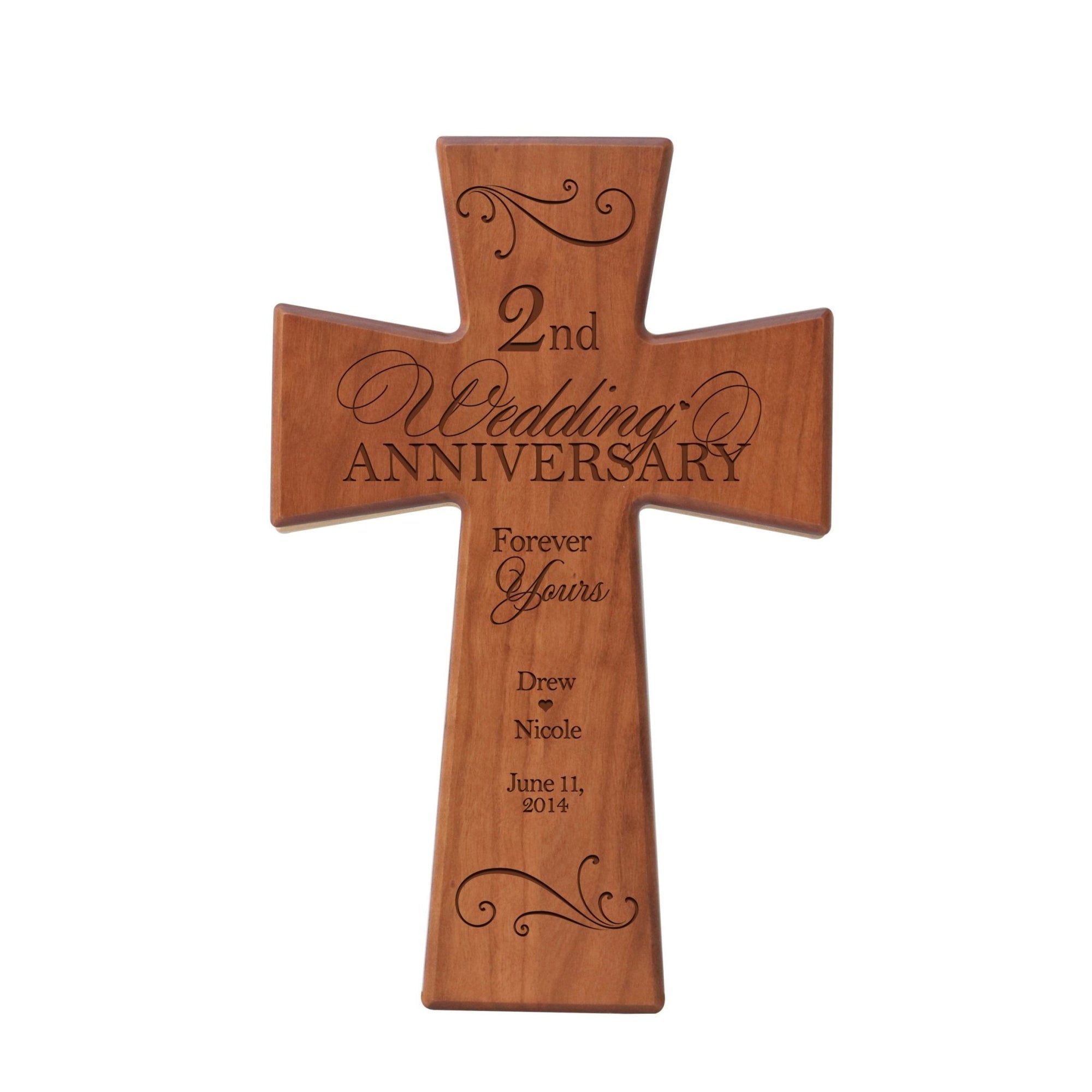 Personalized 2nd Wedding Anniversary Engraved Wall Cross - Two Year - LifeSong Milestones