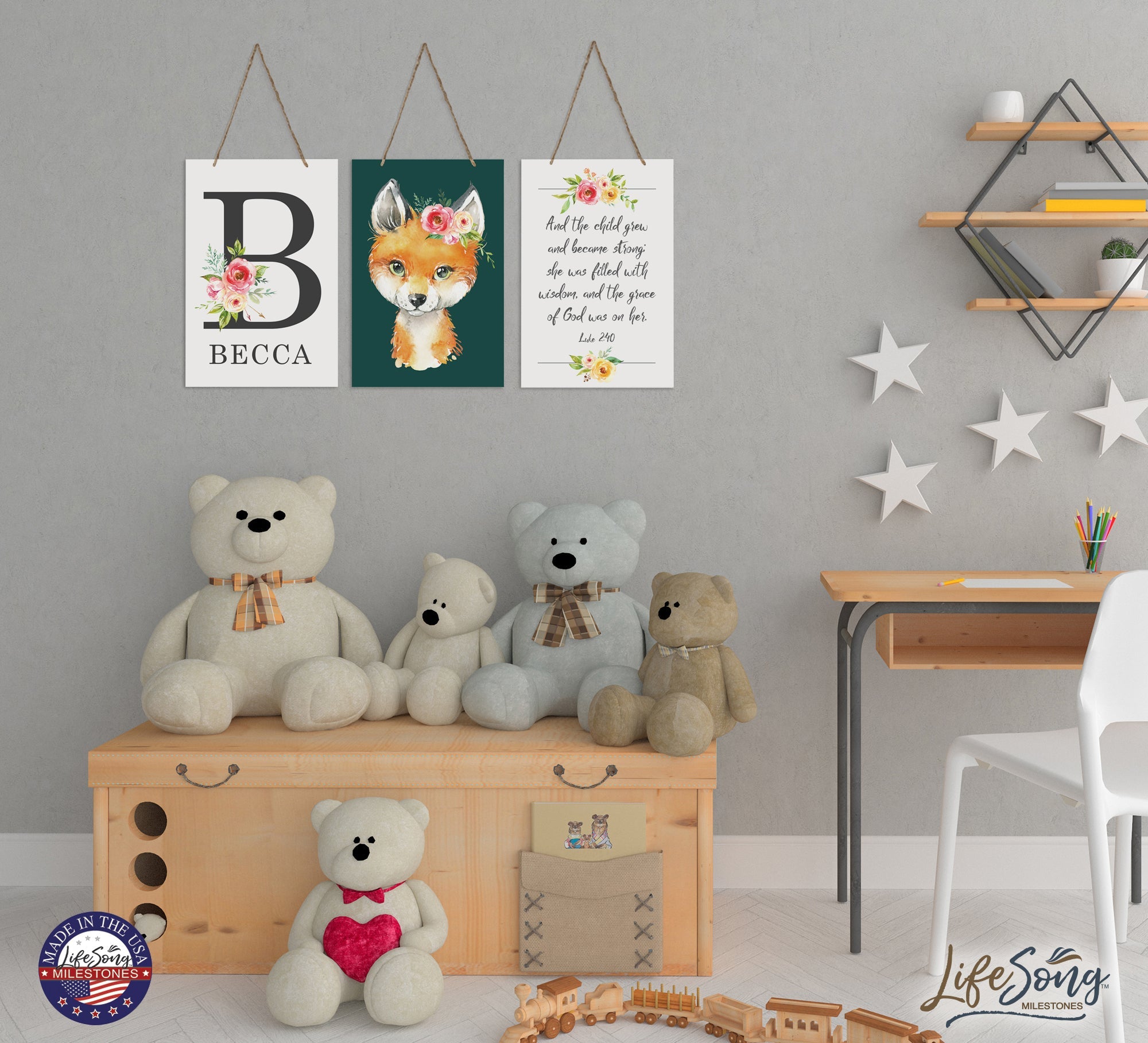 Personalized 3 Piece Nursery Wall Decor Monogram - And The Child Grew - LifeSong Milestones