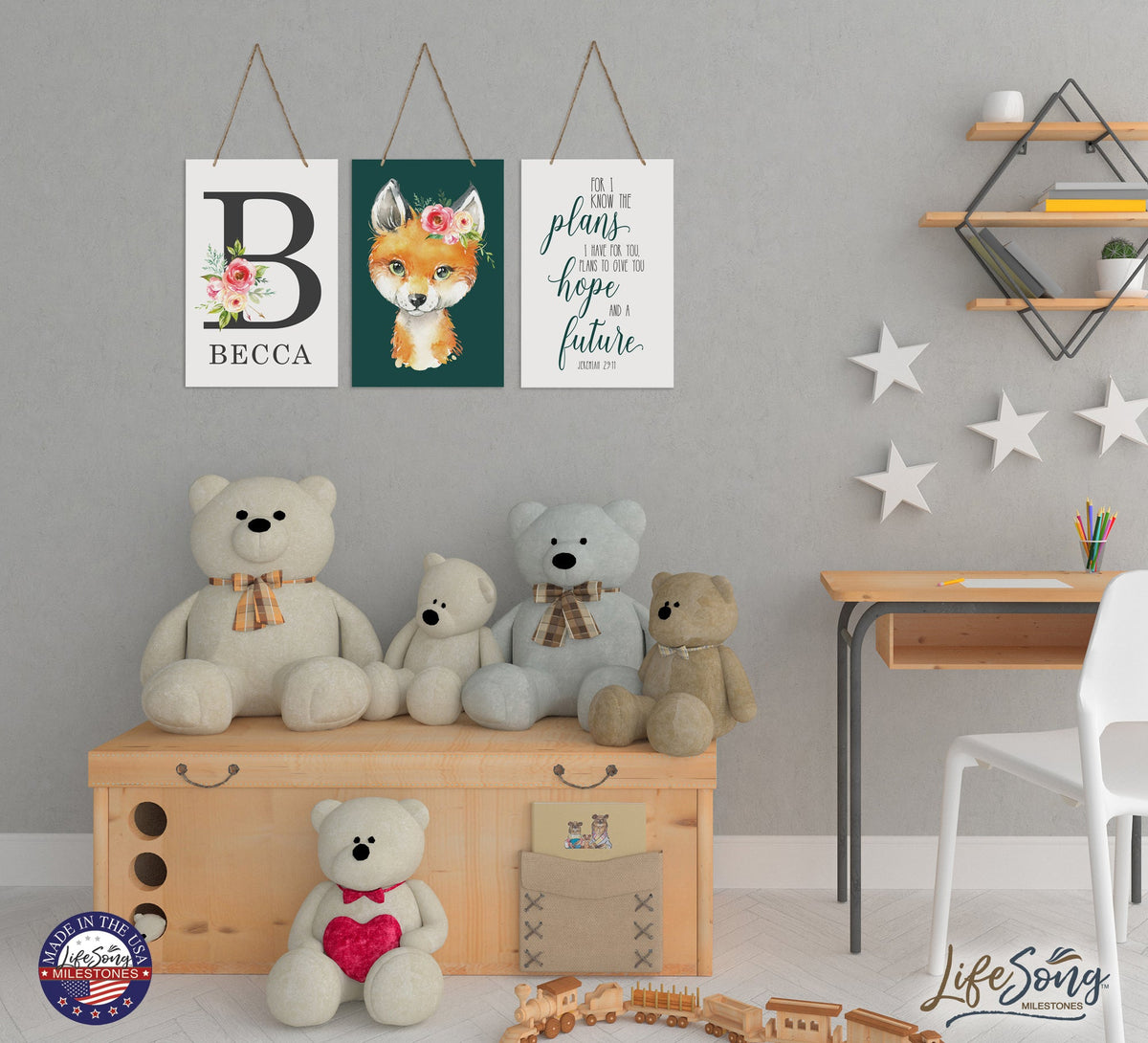Personalized 3 Piece Nursery Wall Decor Monogram - I Know The Plans - LifeSong Milestones